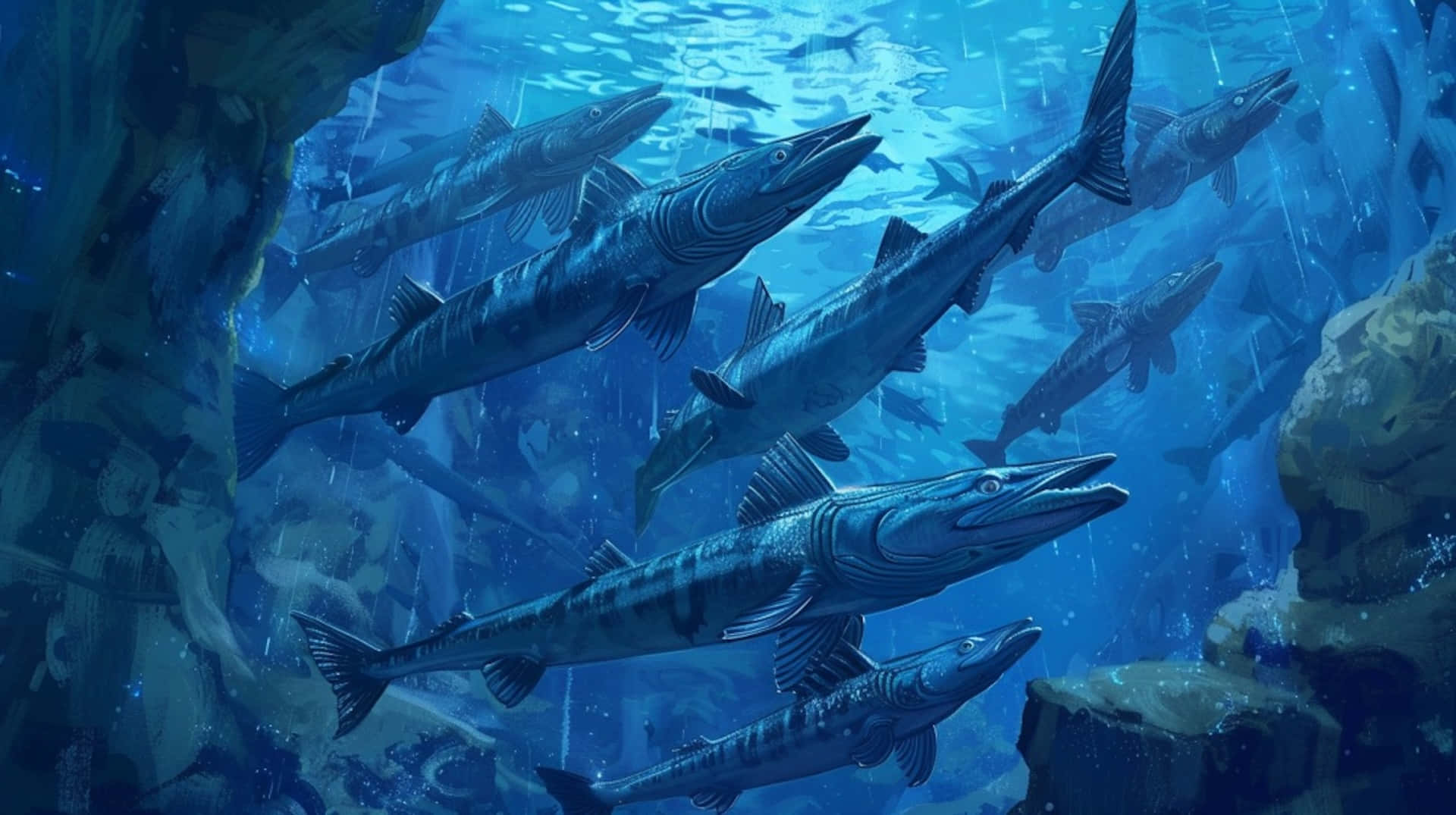 Schoolof Barracudas Underwater Wallpaper