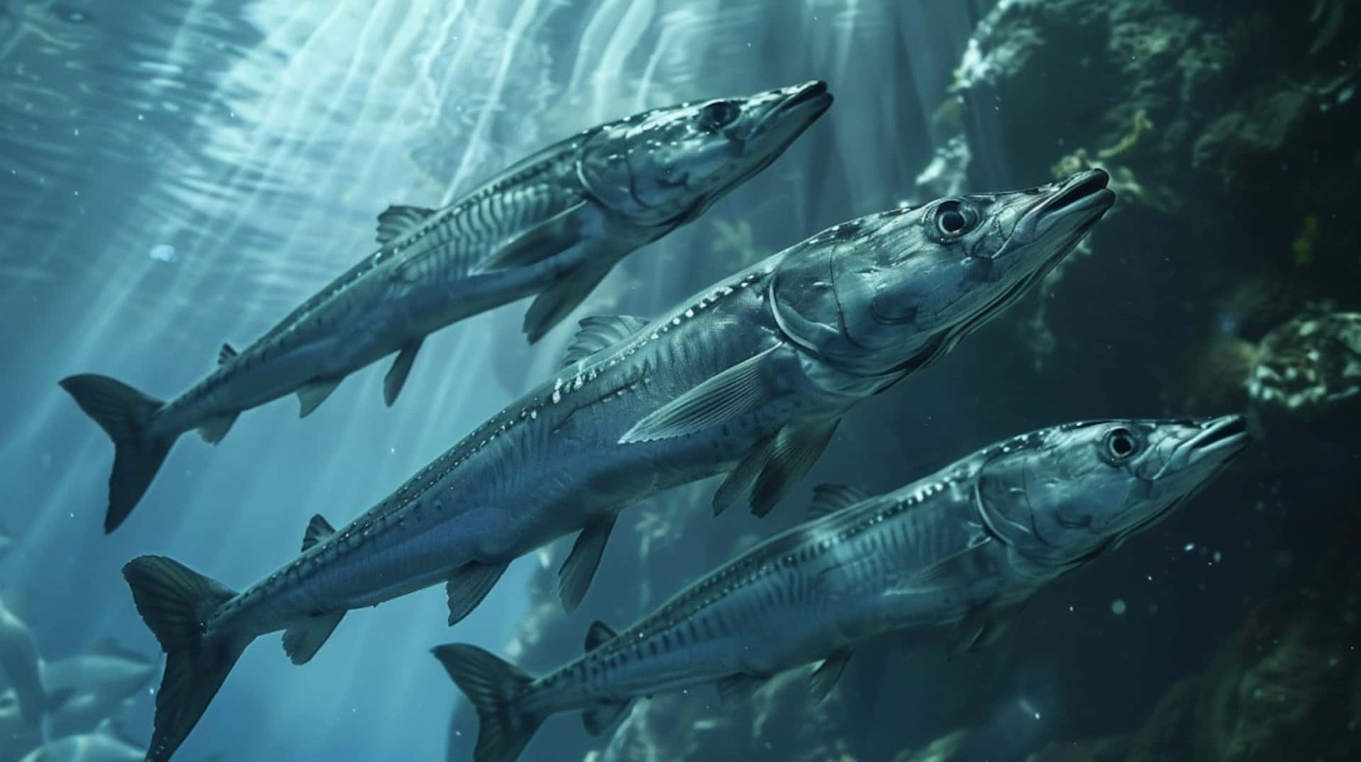 Schoolof Barracudas Underwater Wallpaper