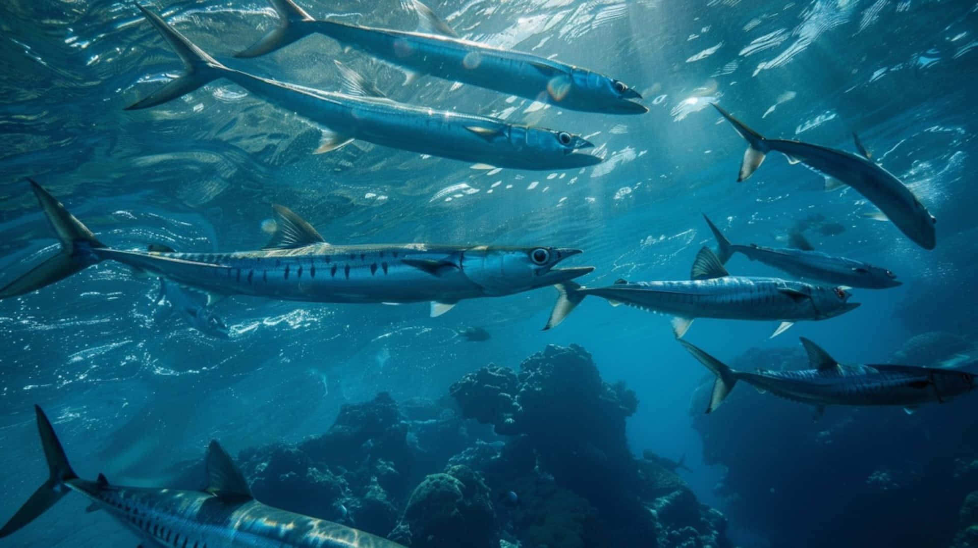 Schoolof Barracudas Underwater Wallpaper