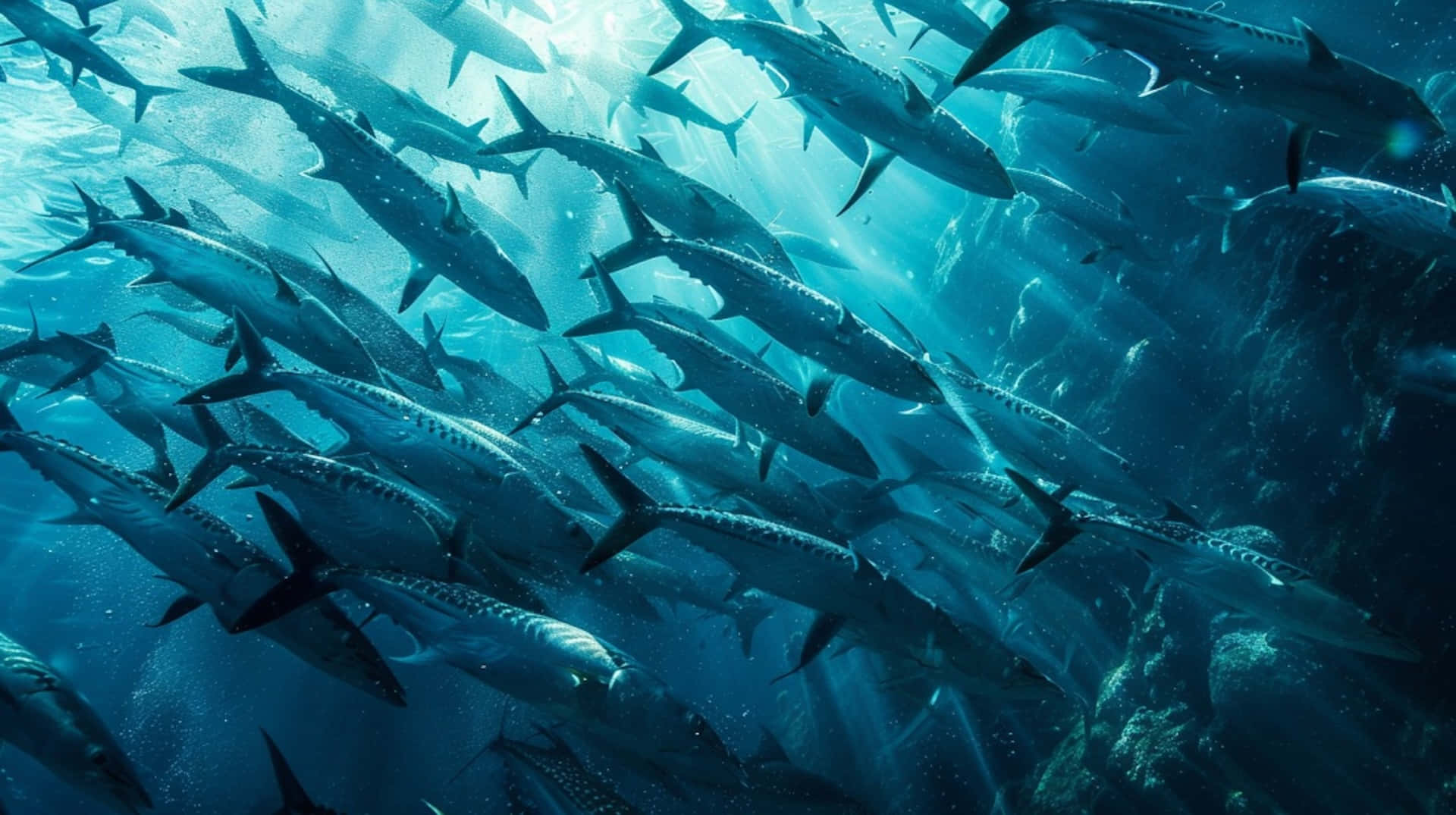 Schoolof Barracudas Underwater Wallpaper
