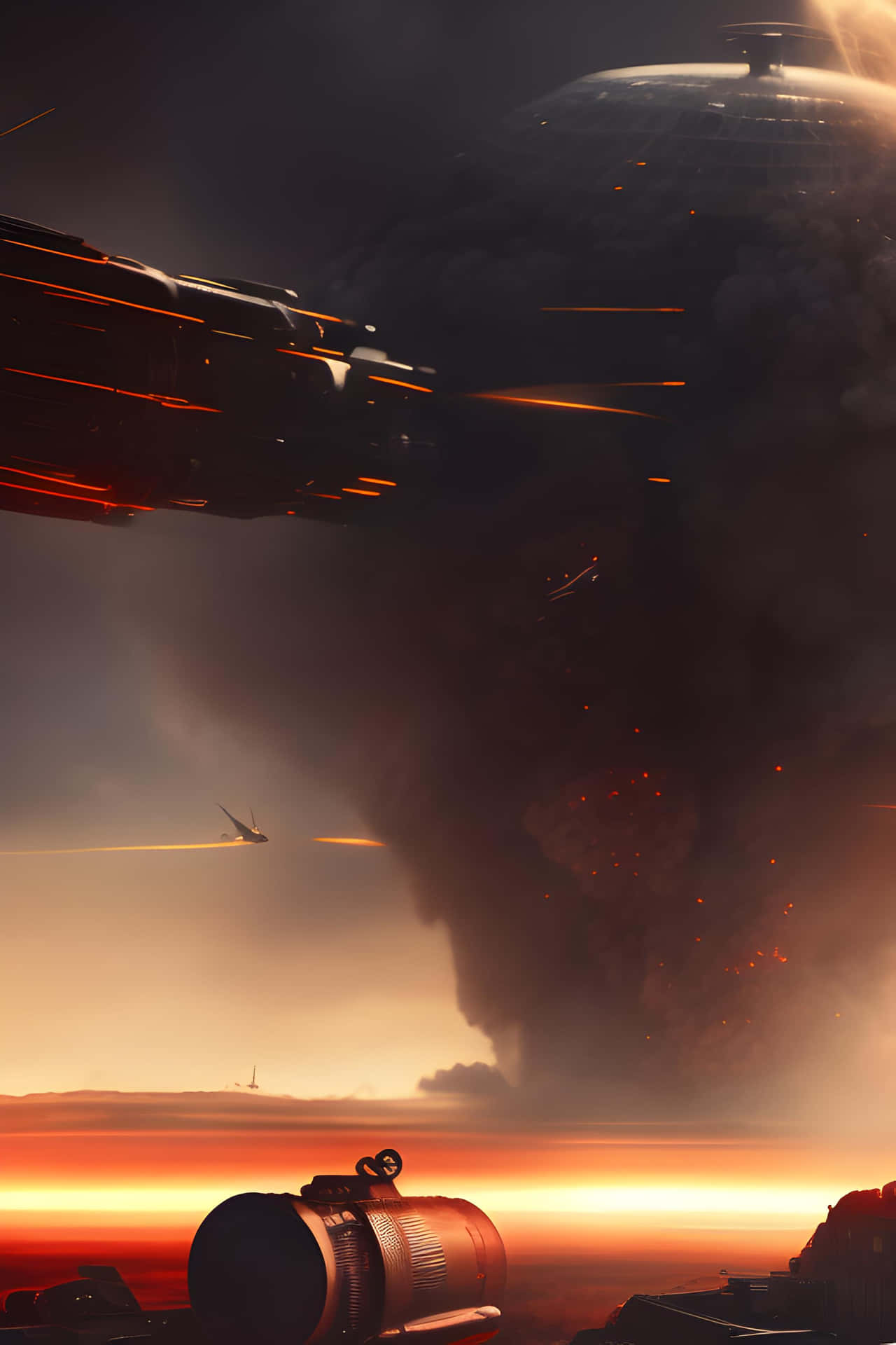 Sci Fi_ Battle_ Above_ Sunset Wallpaper