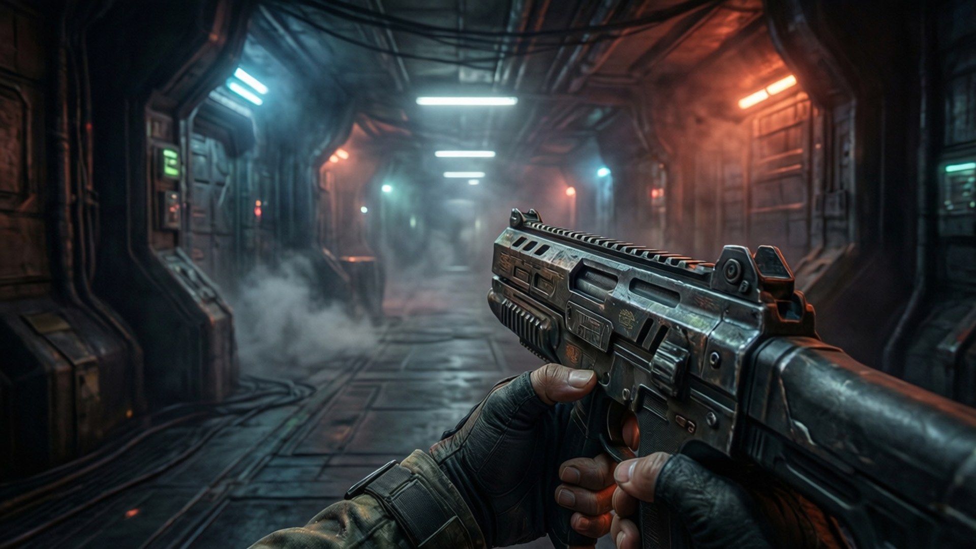 Sci-Fi Corridor Standoff Wallpaper
