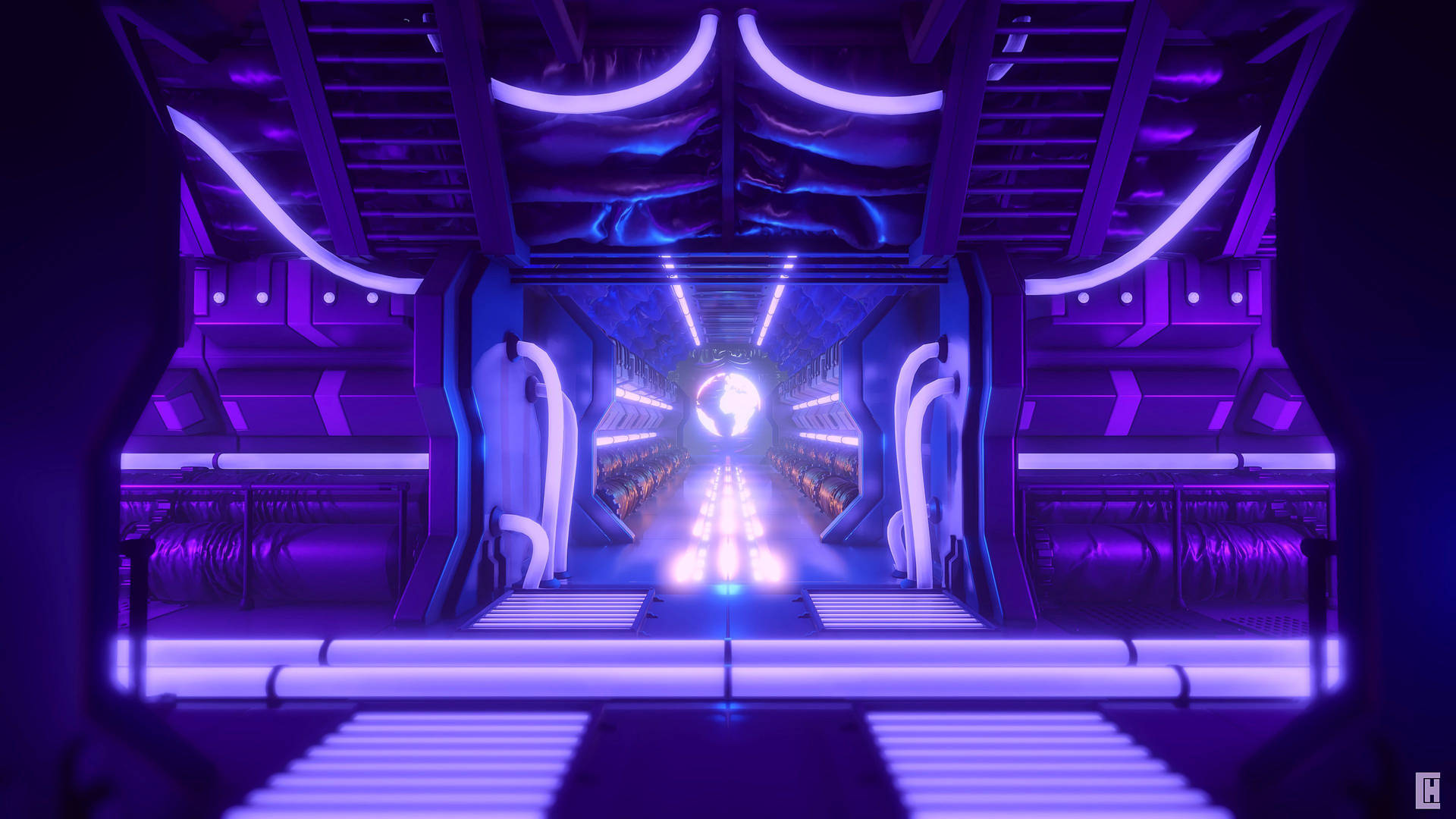 Boldly explore the unknown with this sci fi corridor. Wallpaper