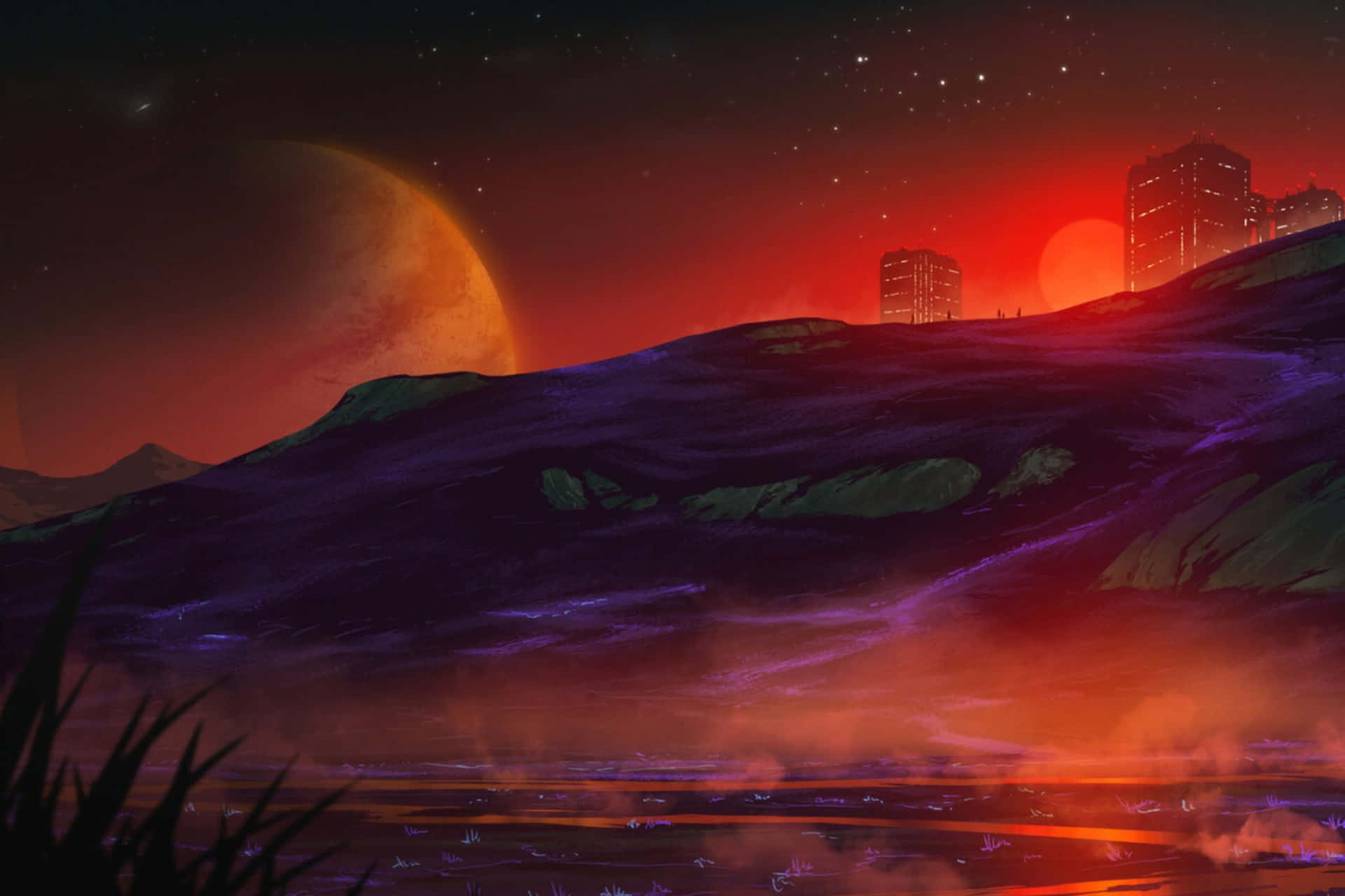 Sci Fi_ Crimson_ Sunset Wallpaper