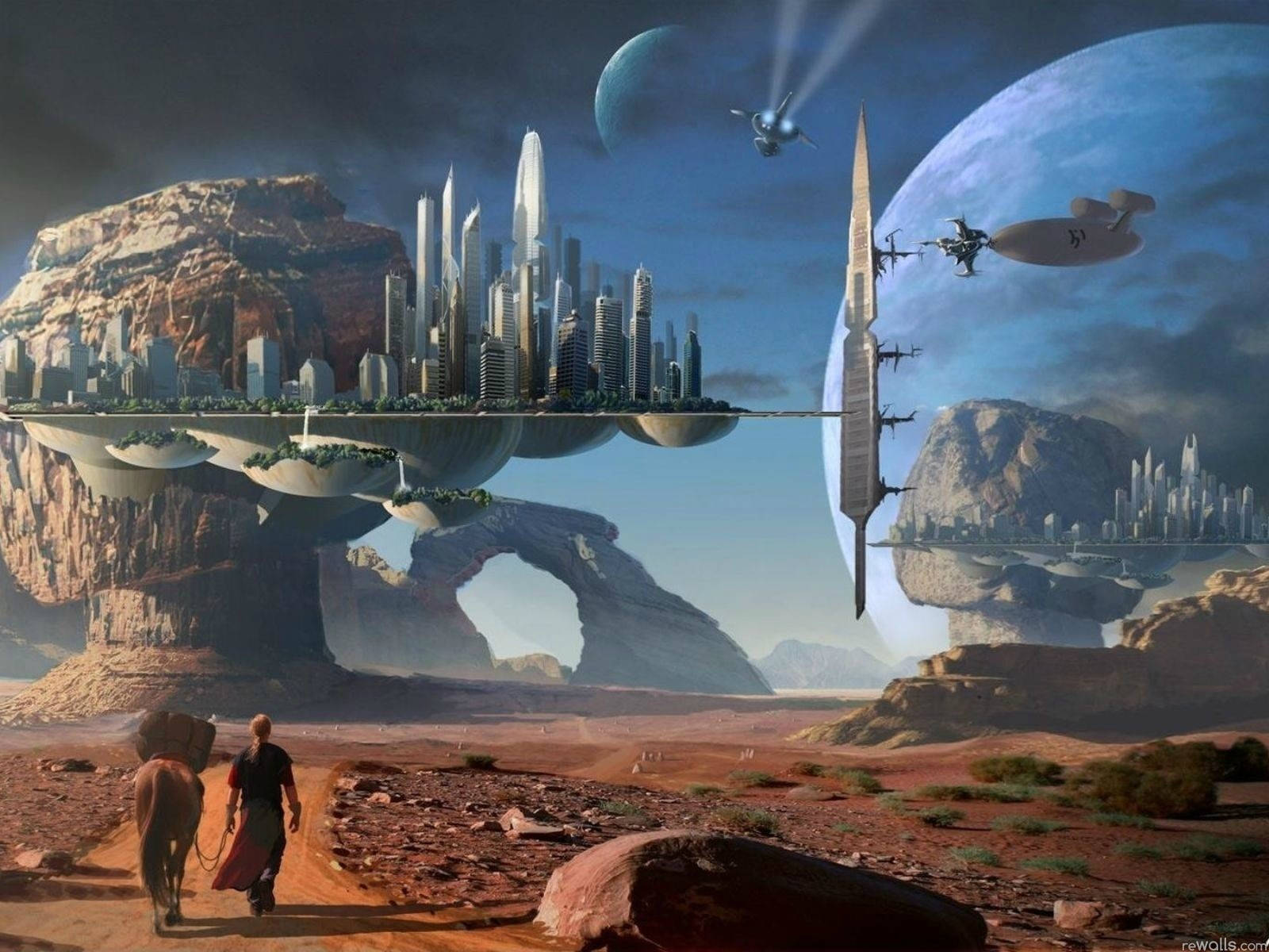 Sci-fi Landscape Floating Cities Wallpaper