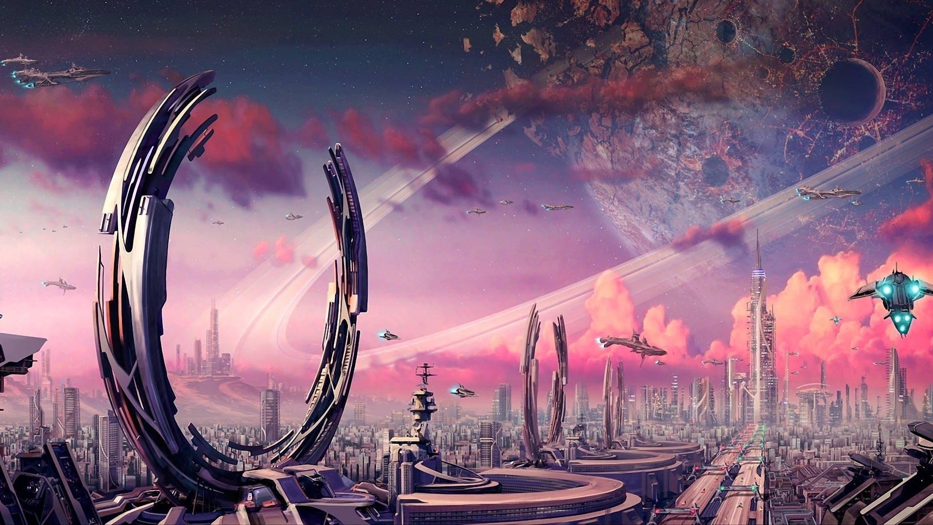 Sci-Fi Landscape With Travel Gates Wallpaper