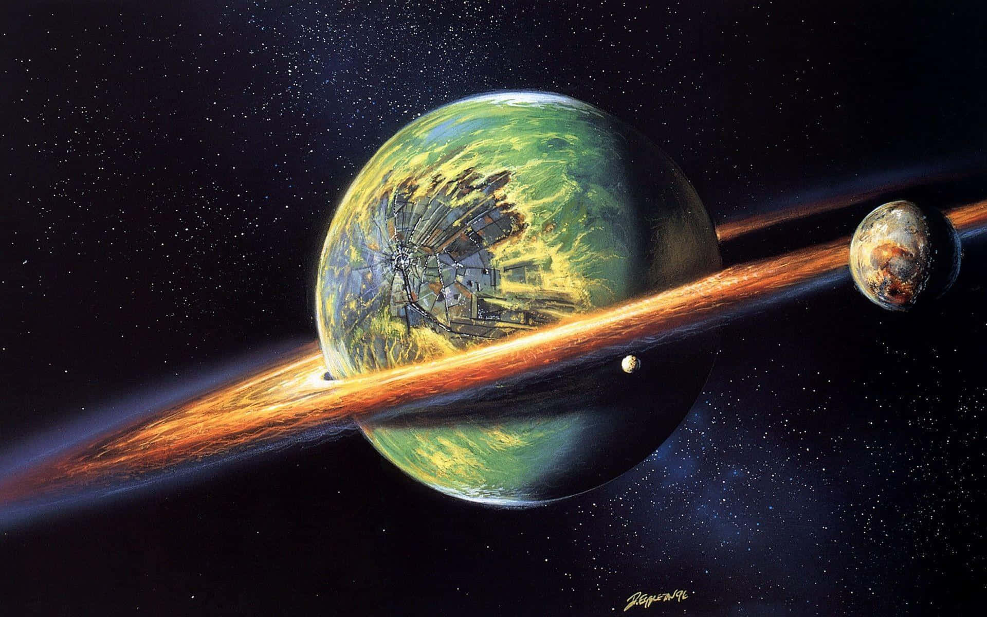 Sci Fi Planet Ring Construction Wallpaper