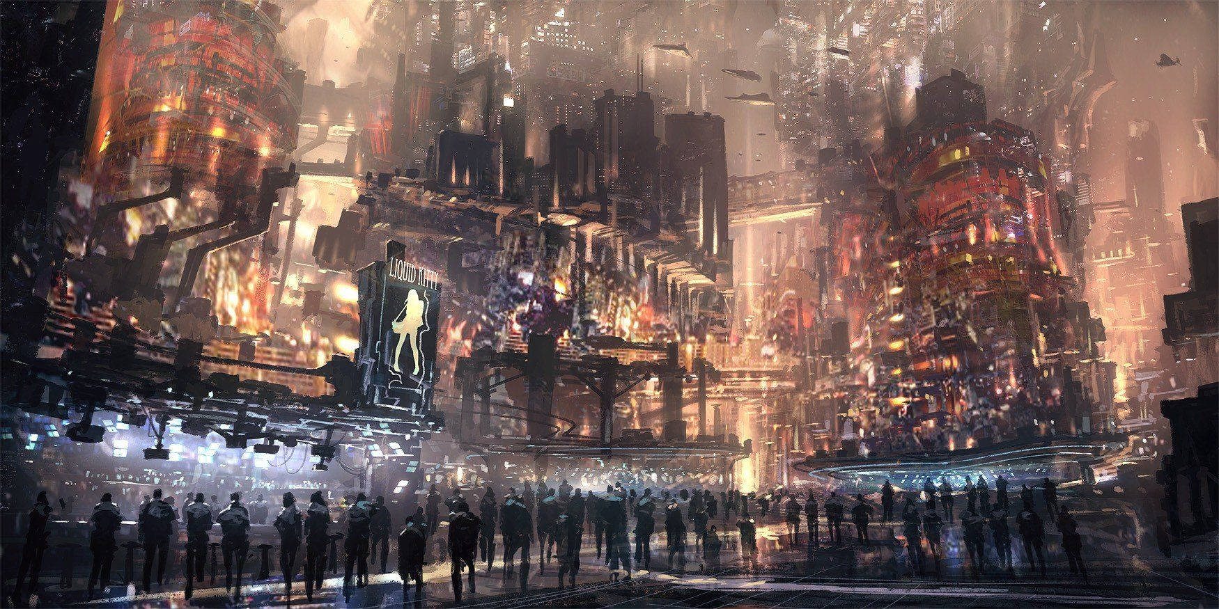 Città Animata Di Fantascienza In Cyberpunk Sfondo