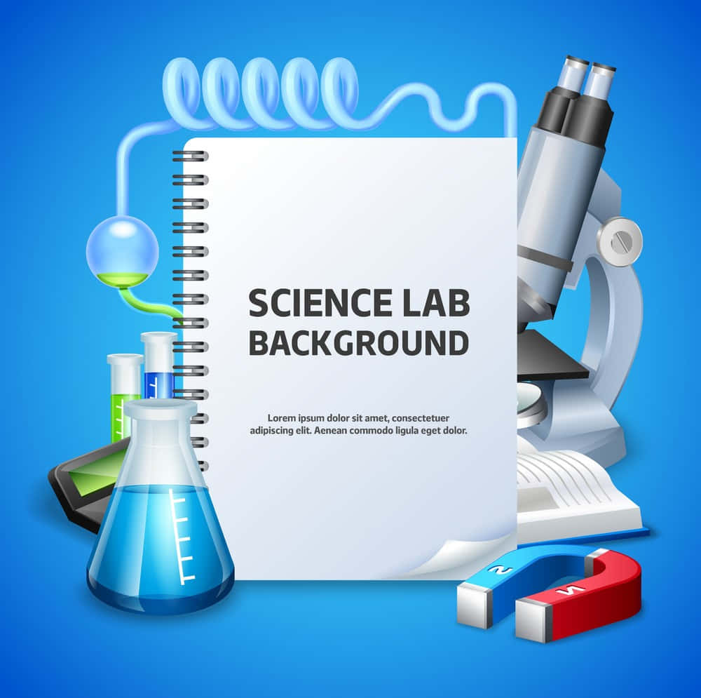 Fondode Laboratorio Científico Con Un Cuaderno Y Un Microscopio.