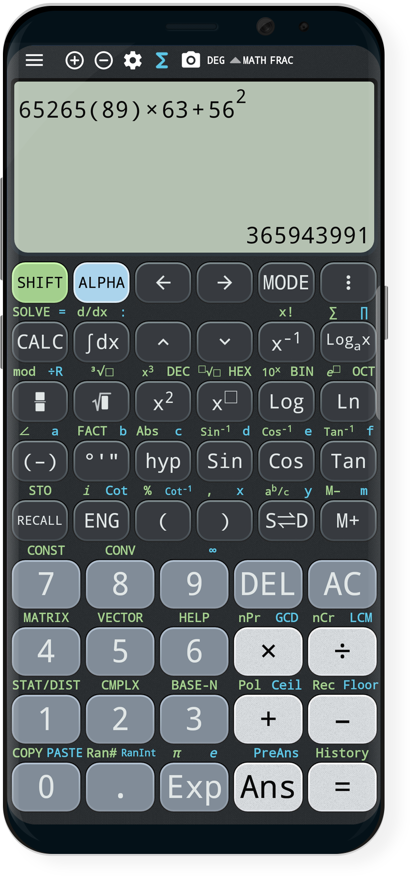 Scientific Calculator Displaying Large Calculation PNG