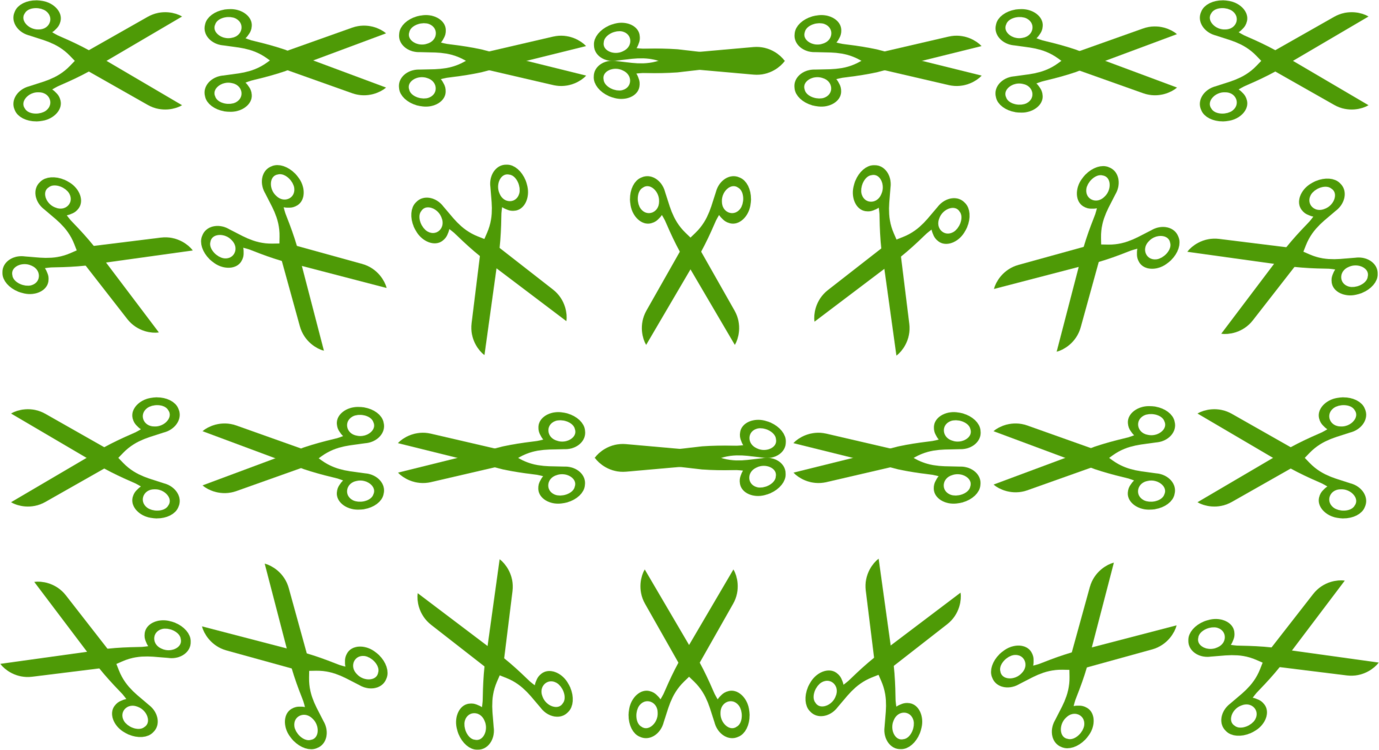 Scissors Pattern Background PNG — Green scissors icons in various stylized forms arranged in a grid on a black background.