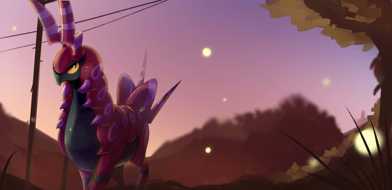 Scolipede Walking Beneath The Pink Afternoon Sky Wallpaper