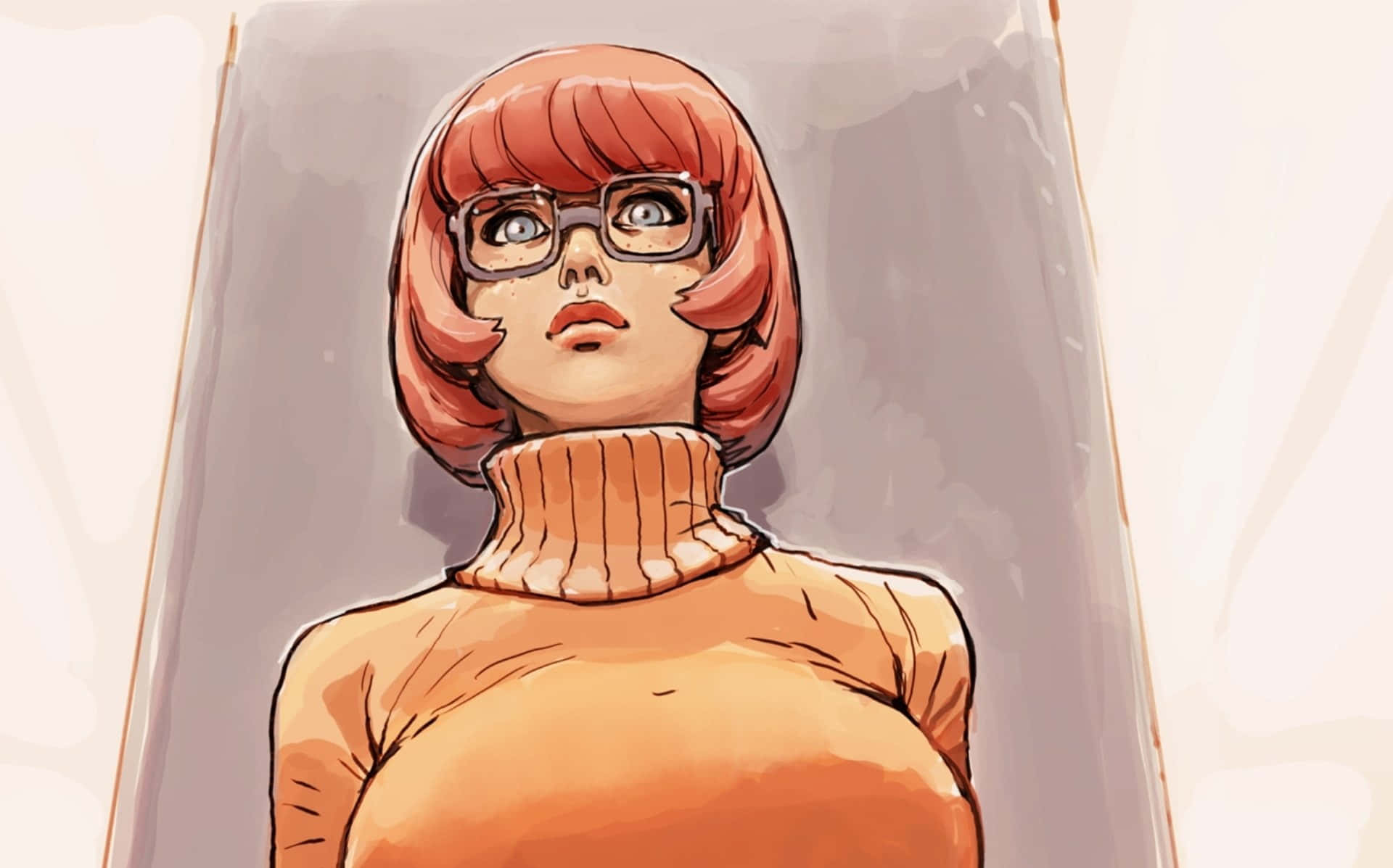 A Cartoon Of A Woman With Glasses And Orange Hair