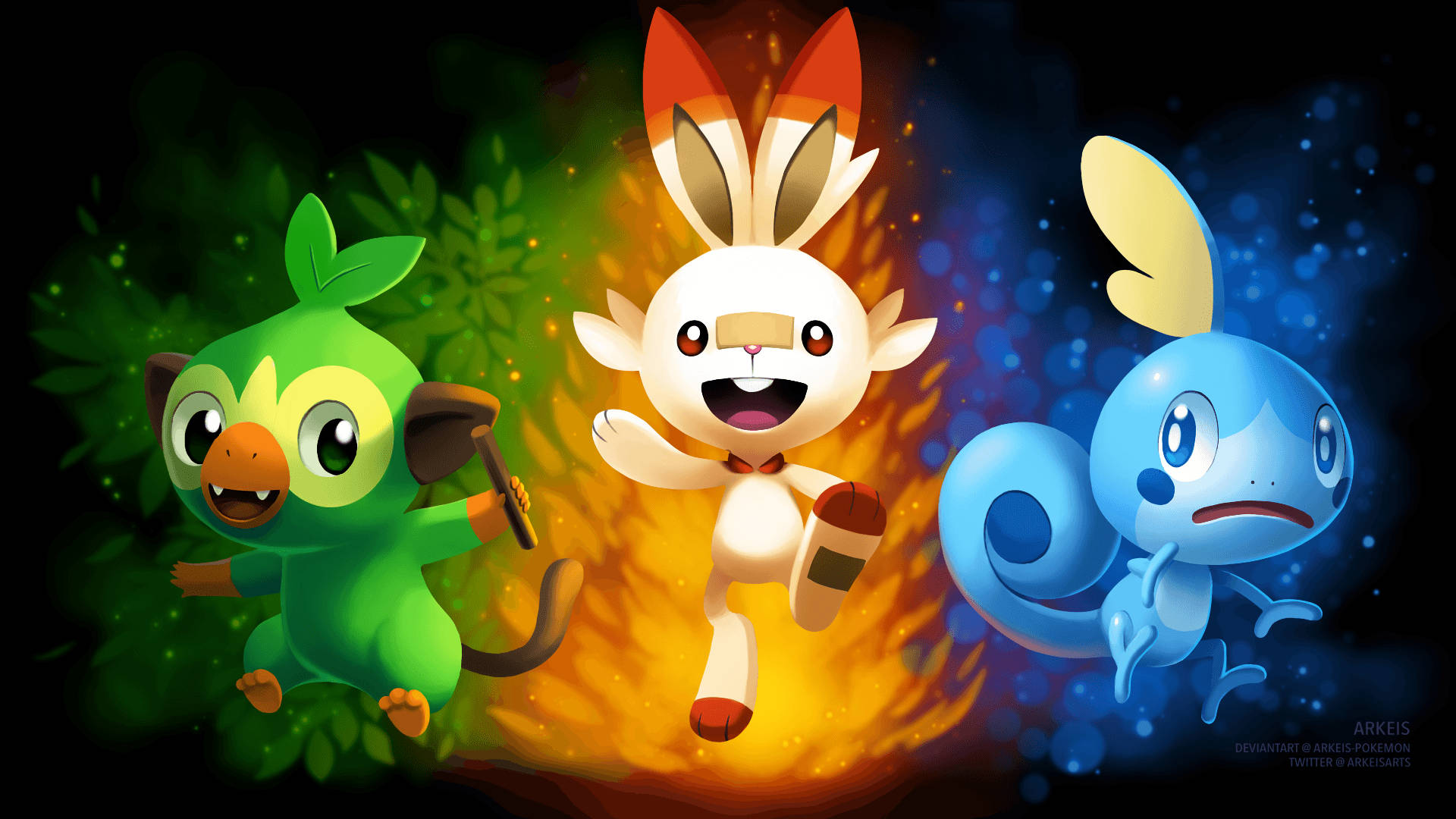Scorbunny And Other Starters Illustration Wallpaper