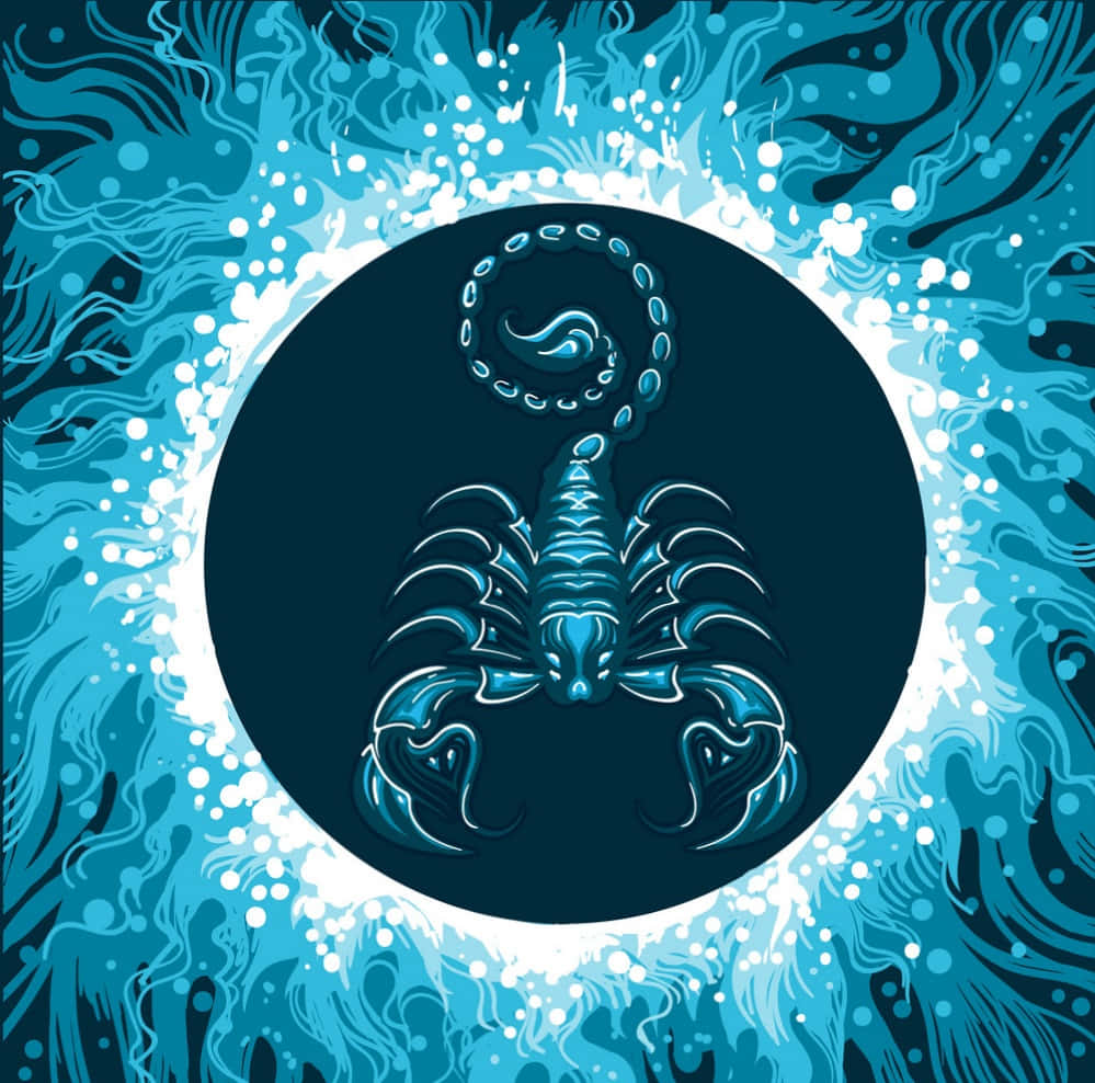 A Scorpion In The Shape Of A Circle With Blue Waves