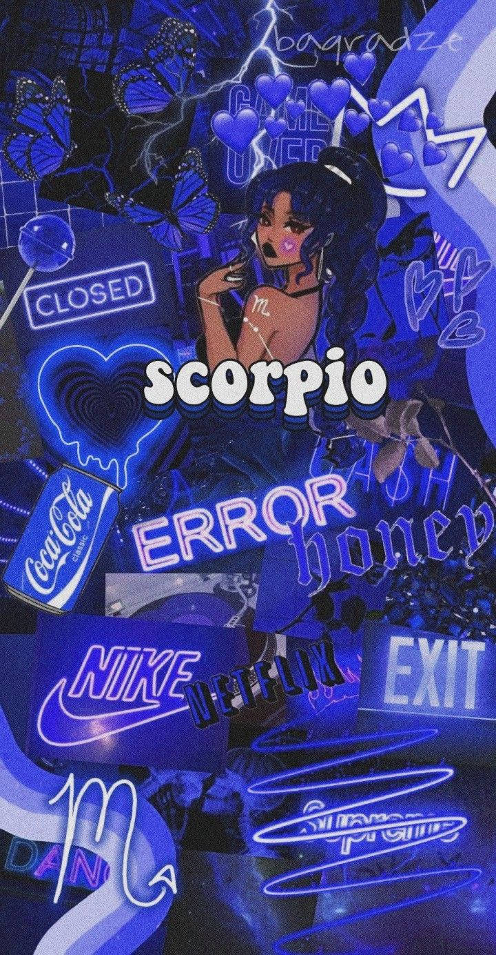 Scorpio Blue Collage Aesthetic Wallpaper