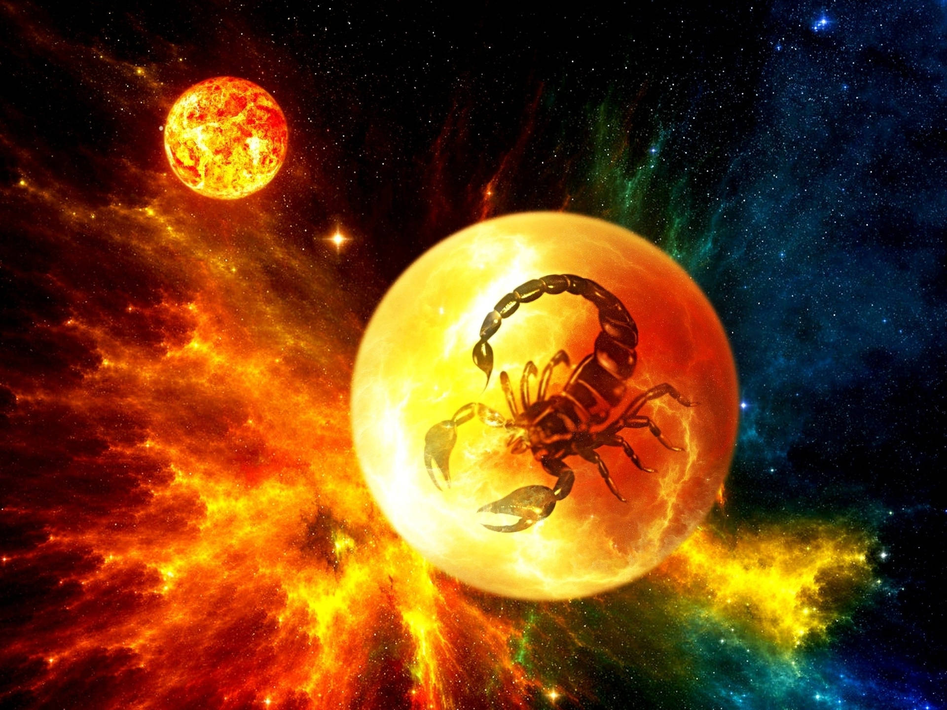 Scorpio In Orange Planet Wallpaper