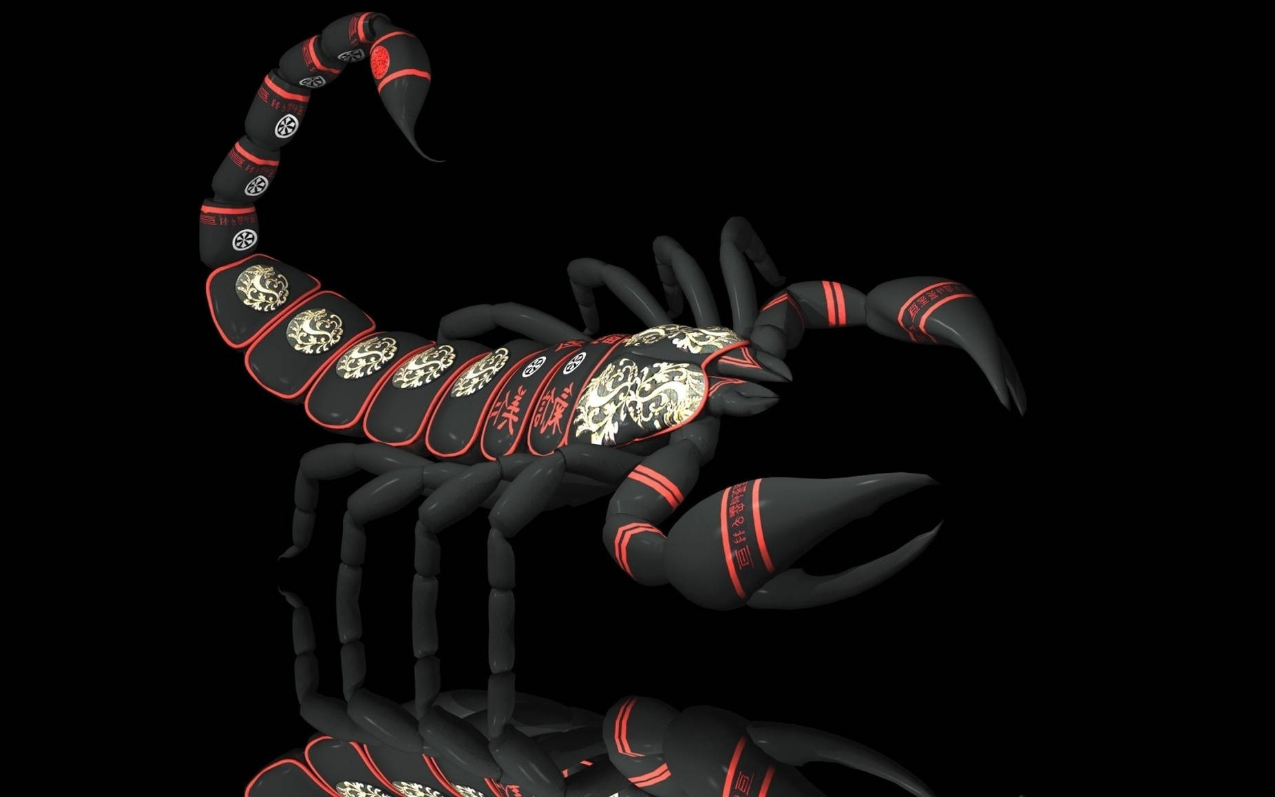Scorpion Black And Red Chinese Design Wallpaper