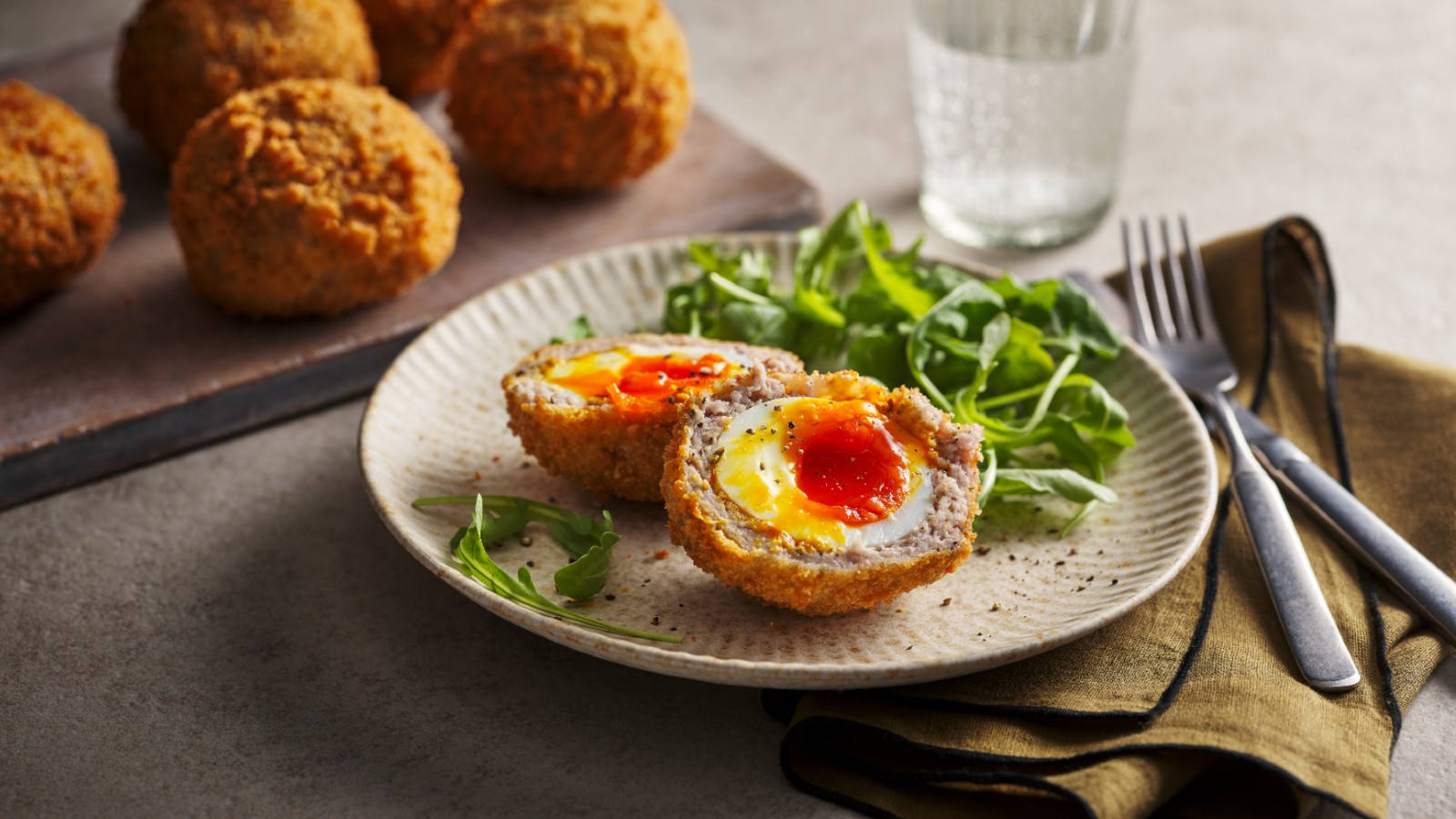 Scotch Eggs Dish And Vegetables Wallpaper