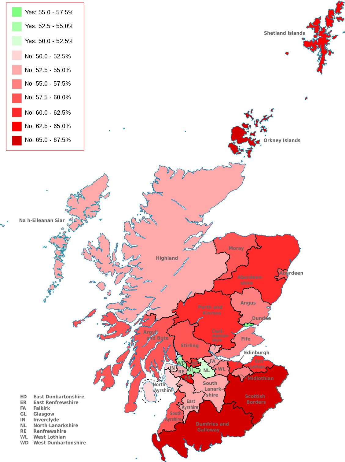 Scotland Referendum Results Map PNG
