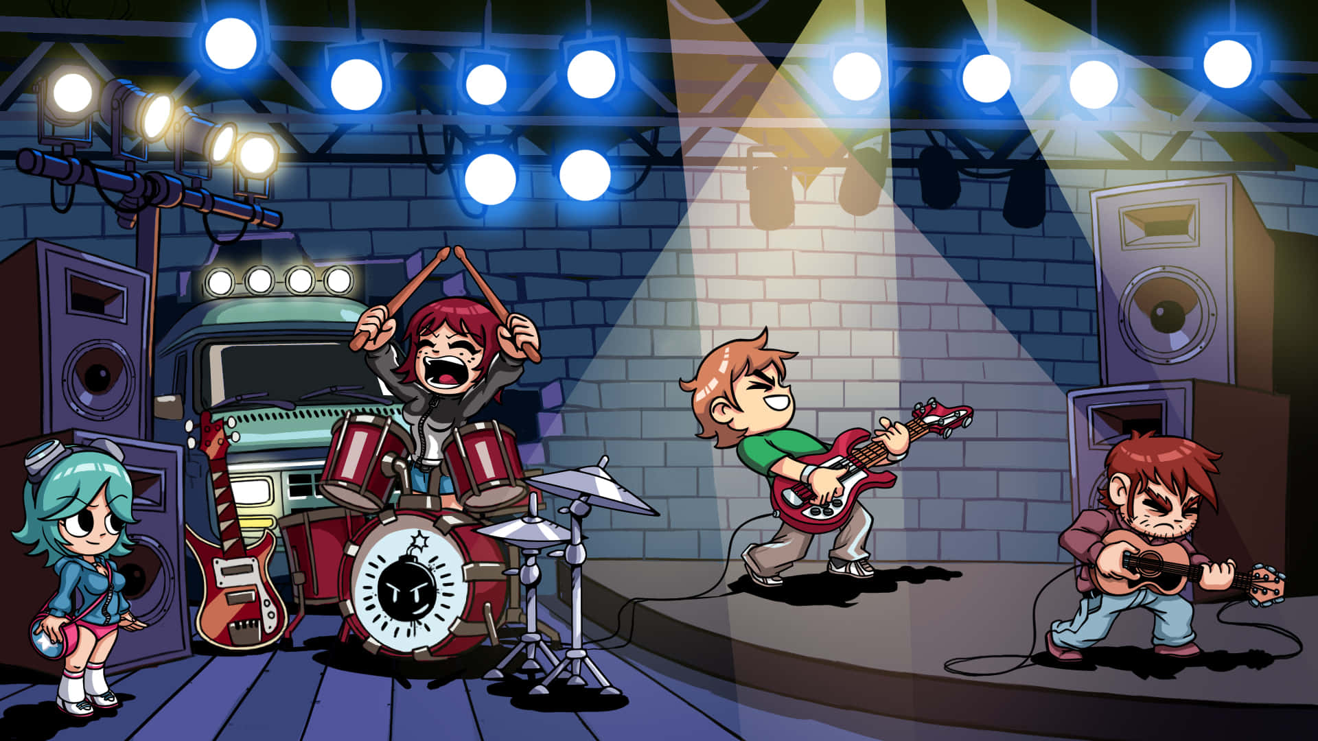Einecartoon-band Spielt Musik Auf Der Bühne. Wallpaper