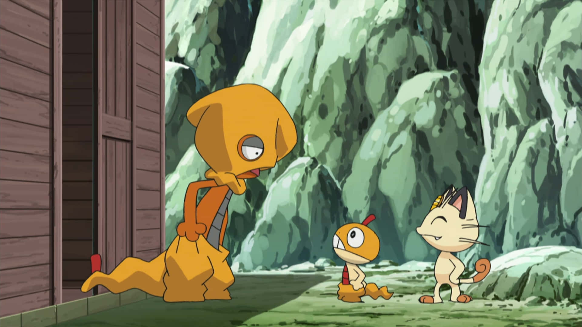 Scrafty Talking To Scraggy And Meowth Wallpaper