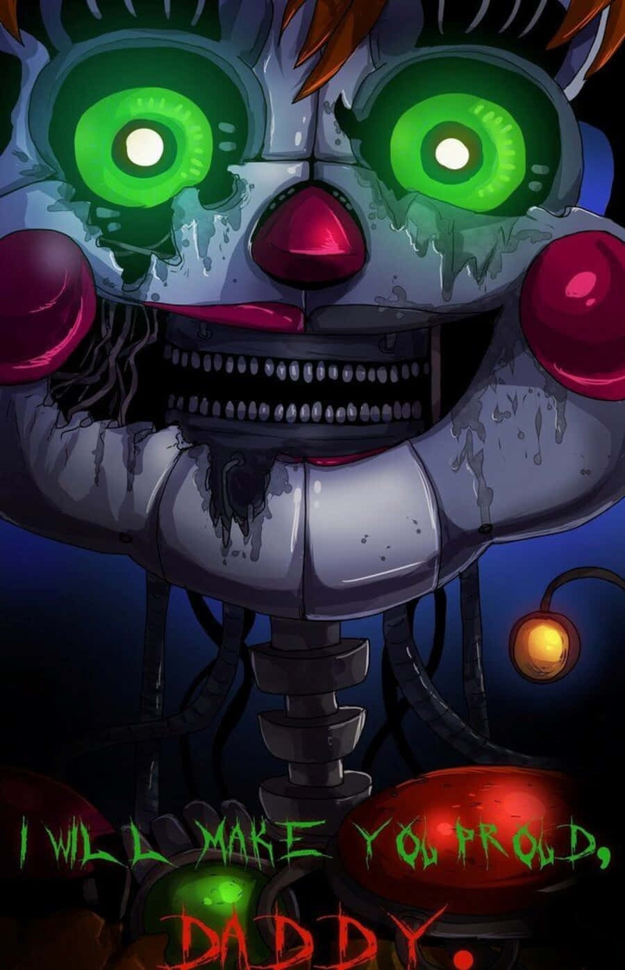 Scrap Baby fiercely staring amidst chaos Wallpaper