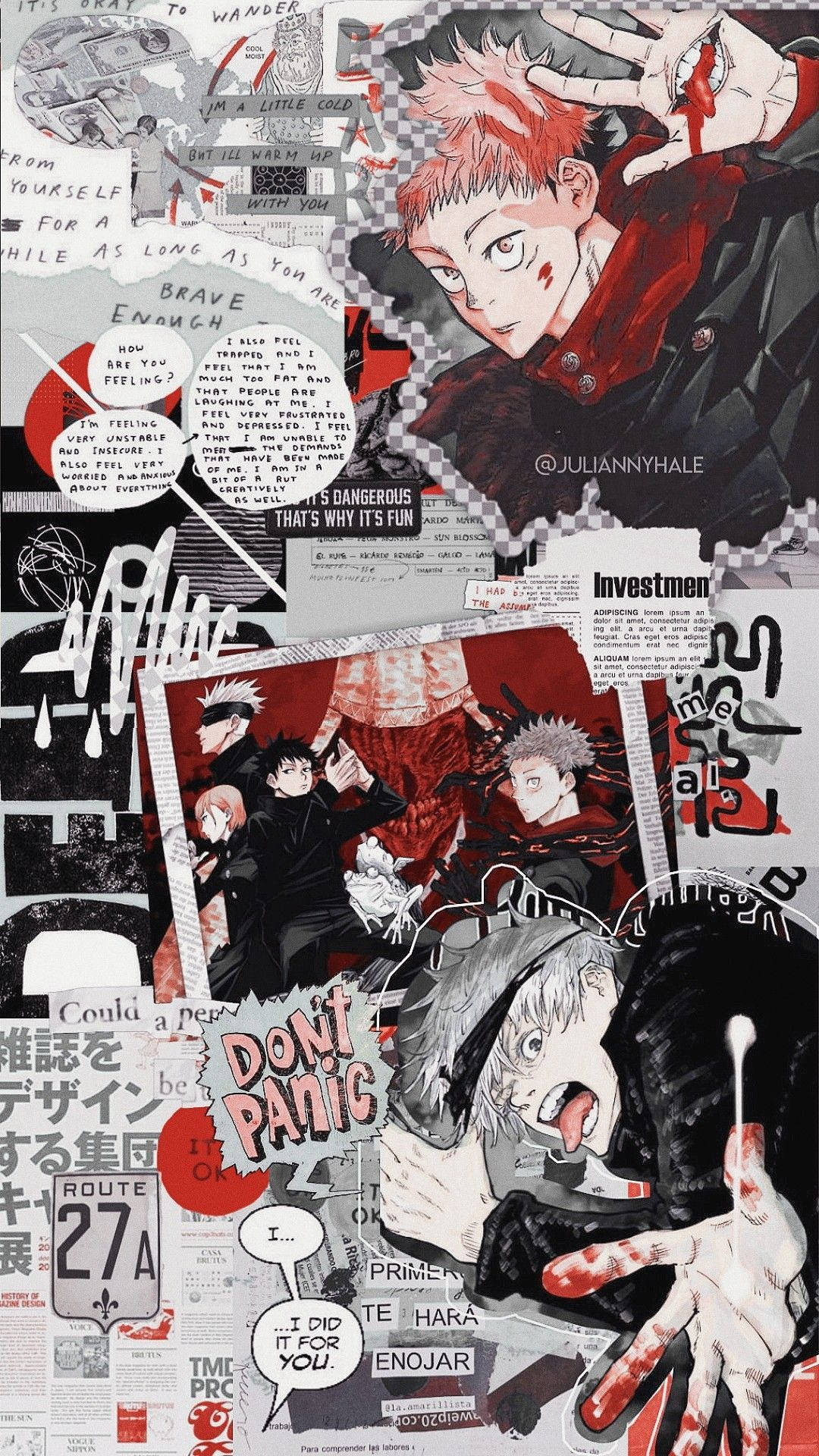 Scrapbog Collage Jujutsu Kaisen Telefon Hovedpersoner Lolita Cartoon Tapet. Wallpaper