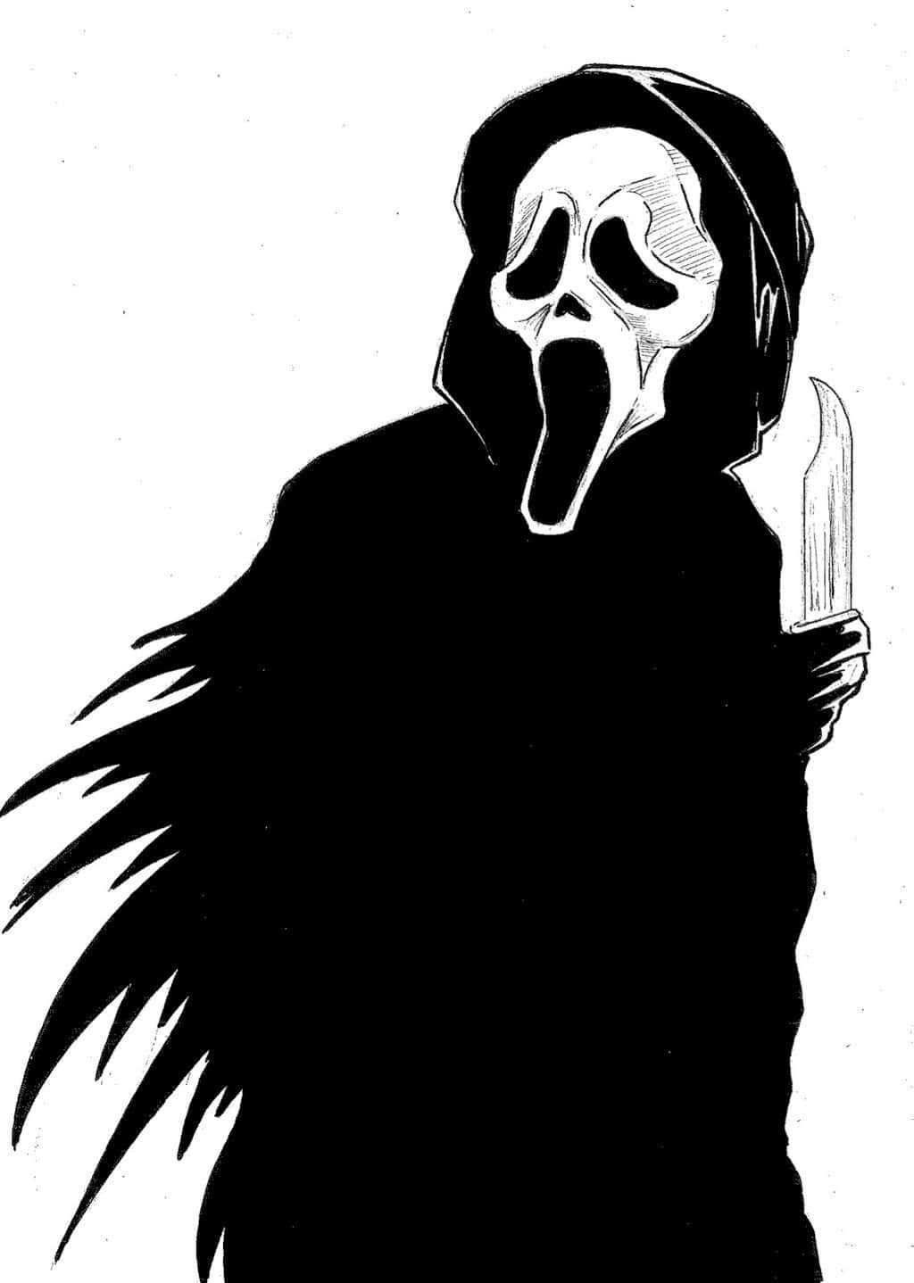 Ilustraciónen Blanco Y Negro De Ghostface Gritando. Fondo de pantalla