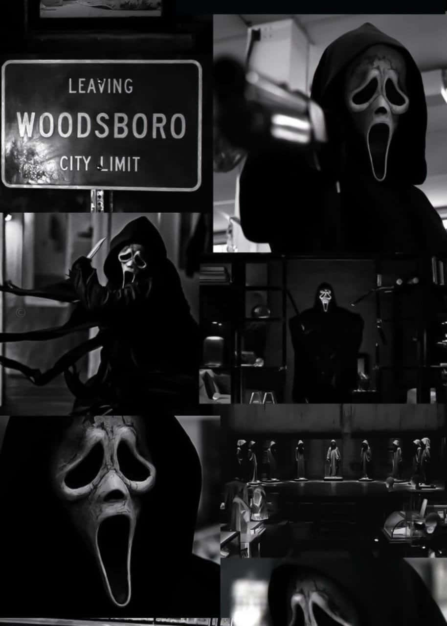 Scream Movie Collage Woodsboro Exit Wallpaper