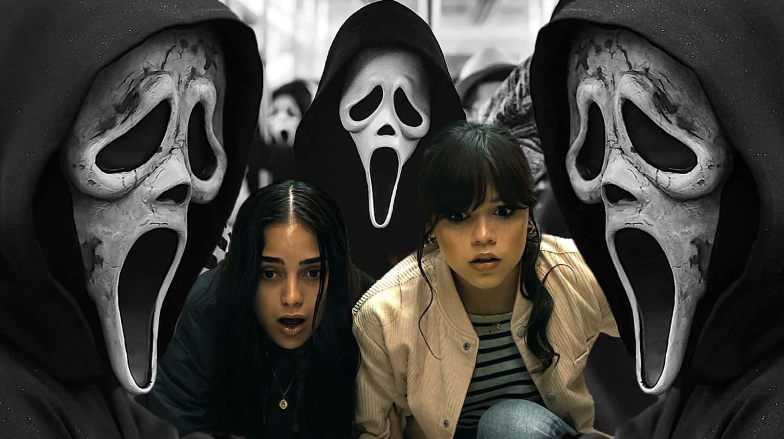 Scream6 Ghostface Trioand Victims Wallpaper