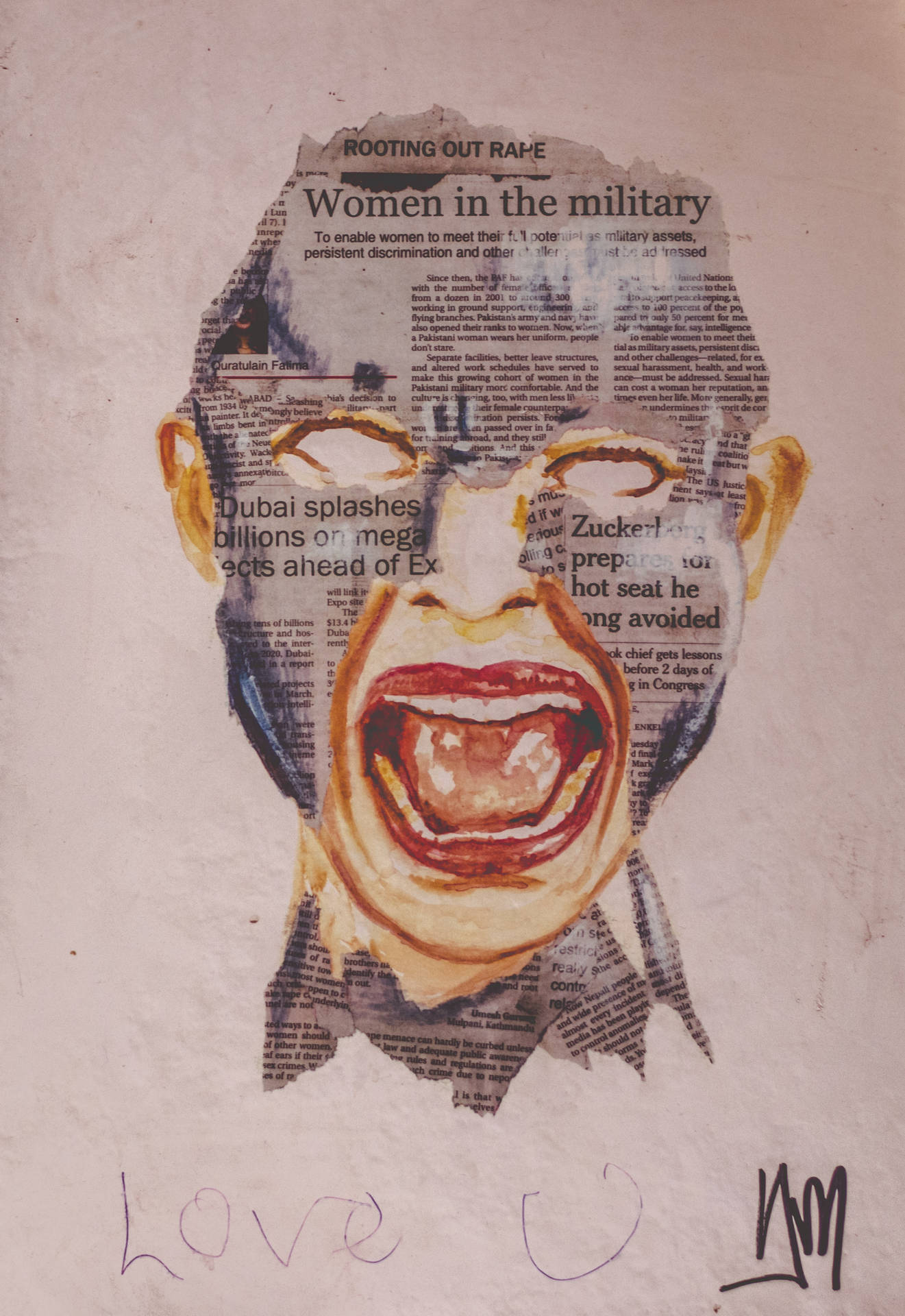 Screaming Face Newspaper Collage Wallpaper