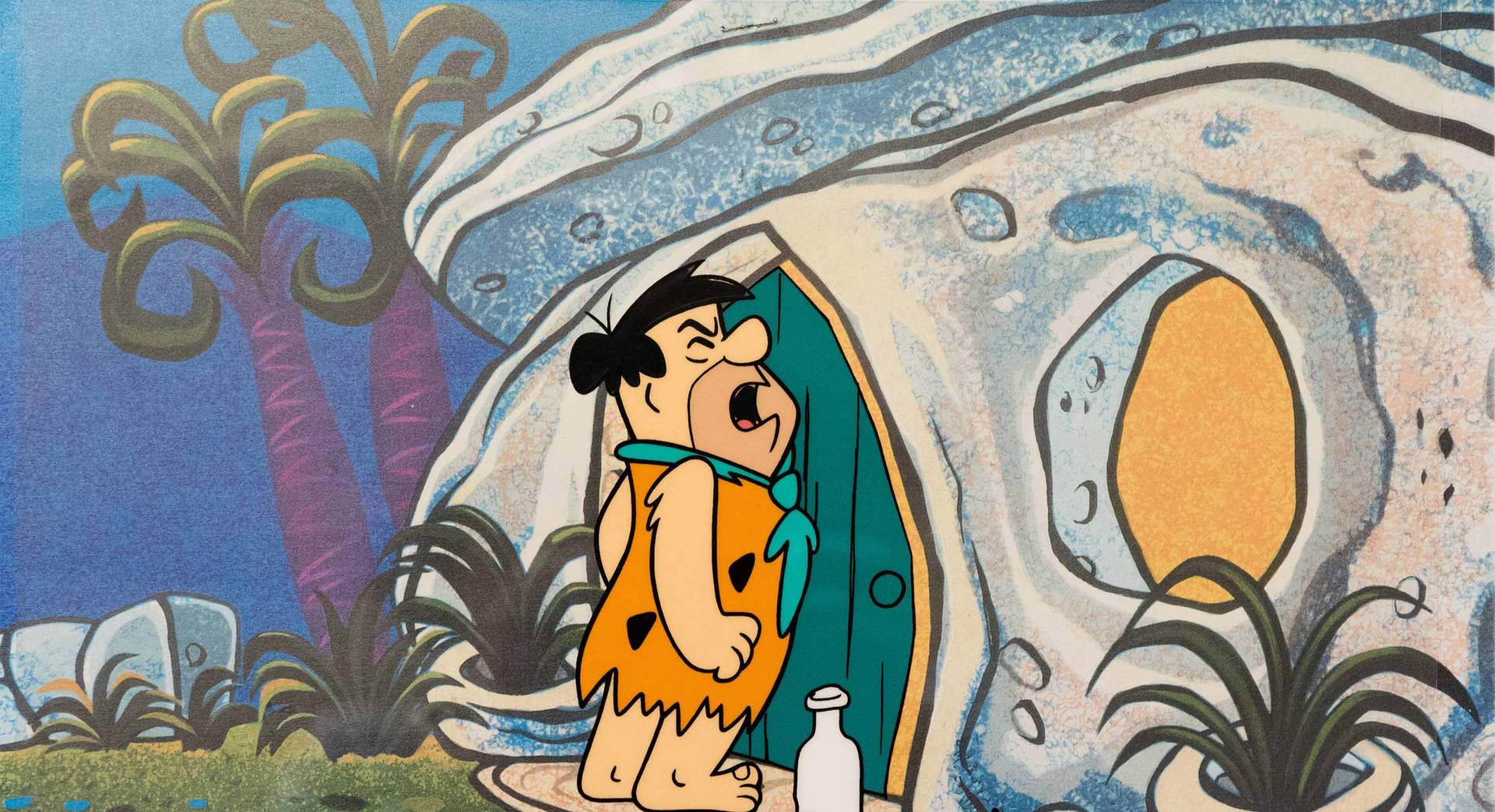 Skrigende Fred Flintstone ved forsiden dør Wallpaper