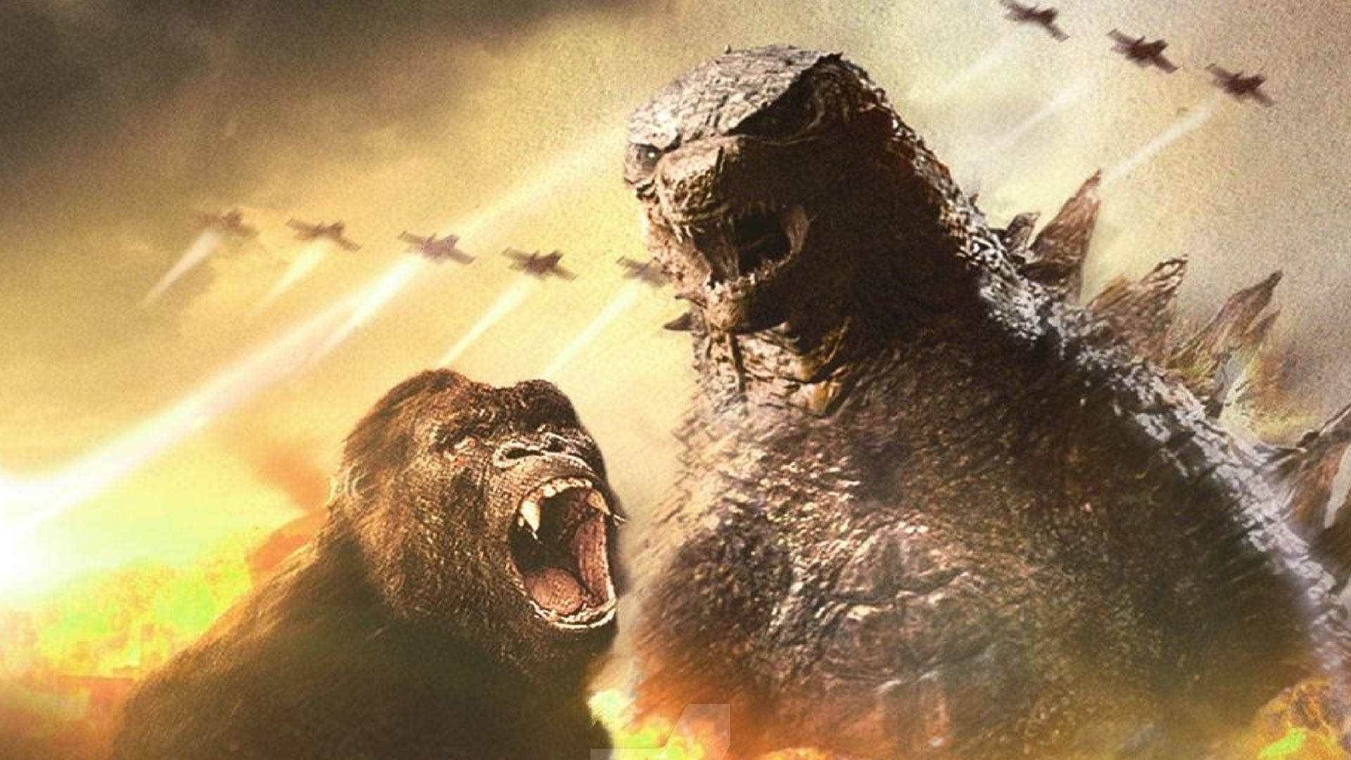 Godzilla and King Kong Face Off in Epic Battle Wallpaper
