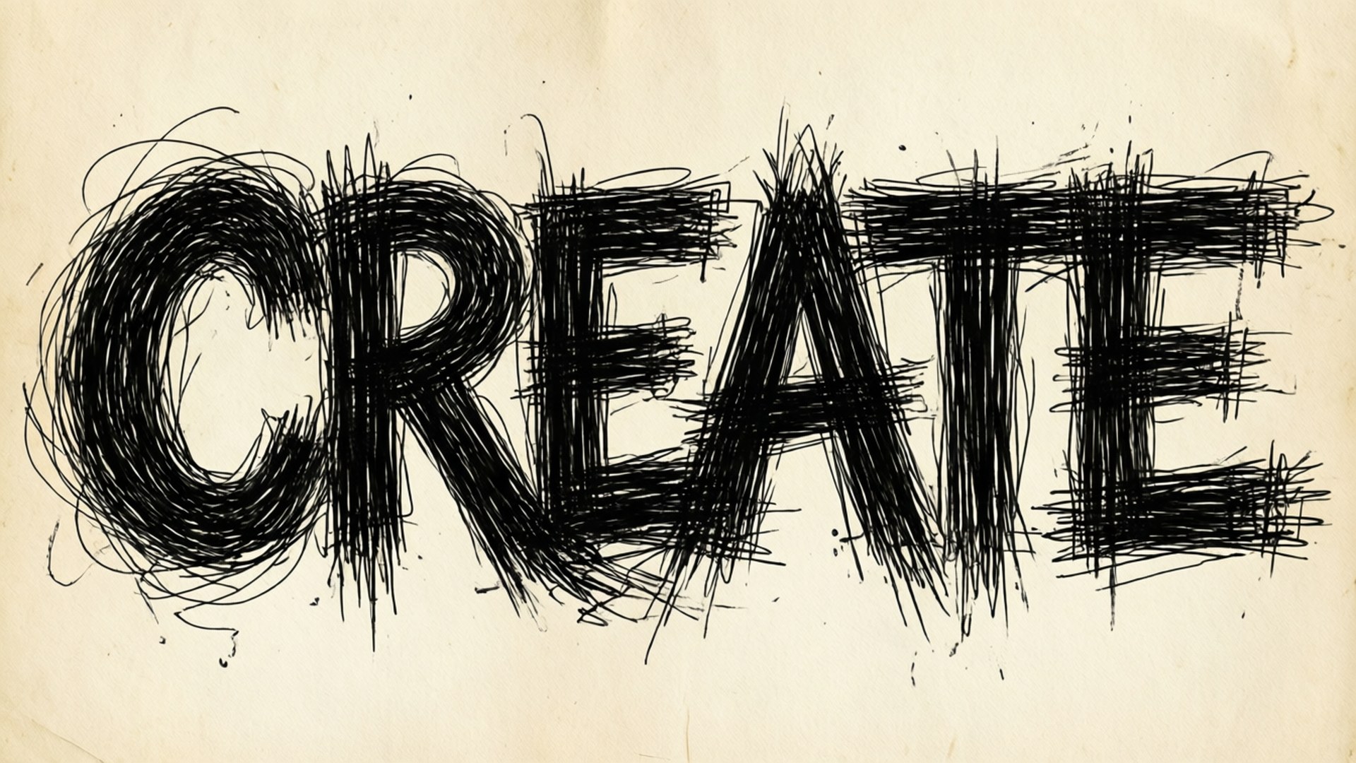 Bold typographic wallpaper with 'CREATE' in scribble letters.