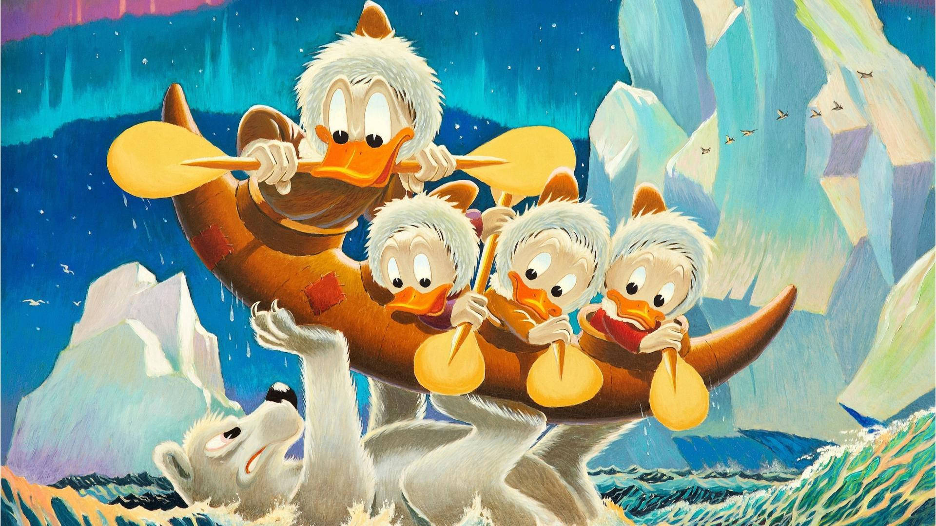 Scrooge Mcduck And Nephews With Bear Wallpaper