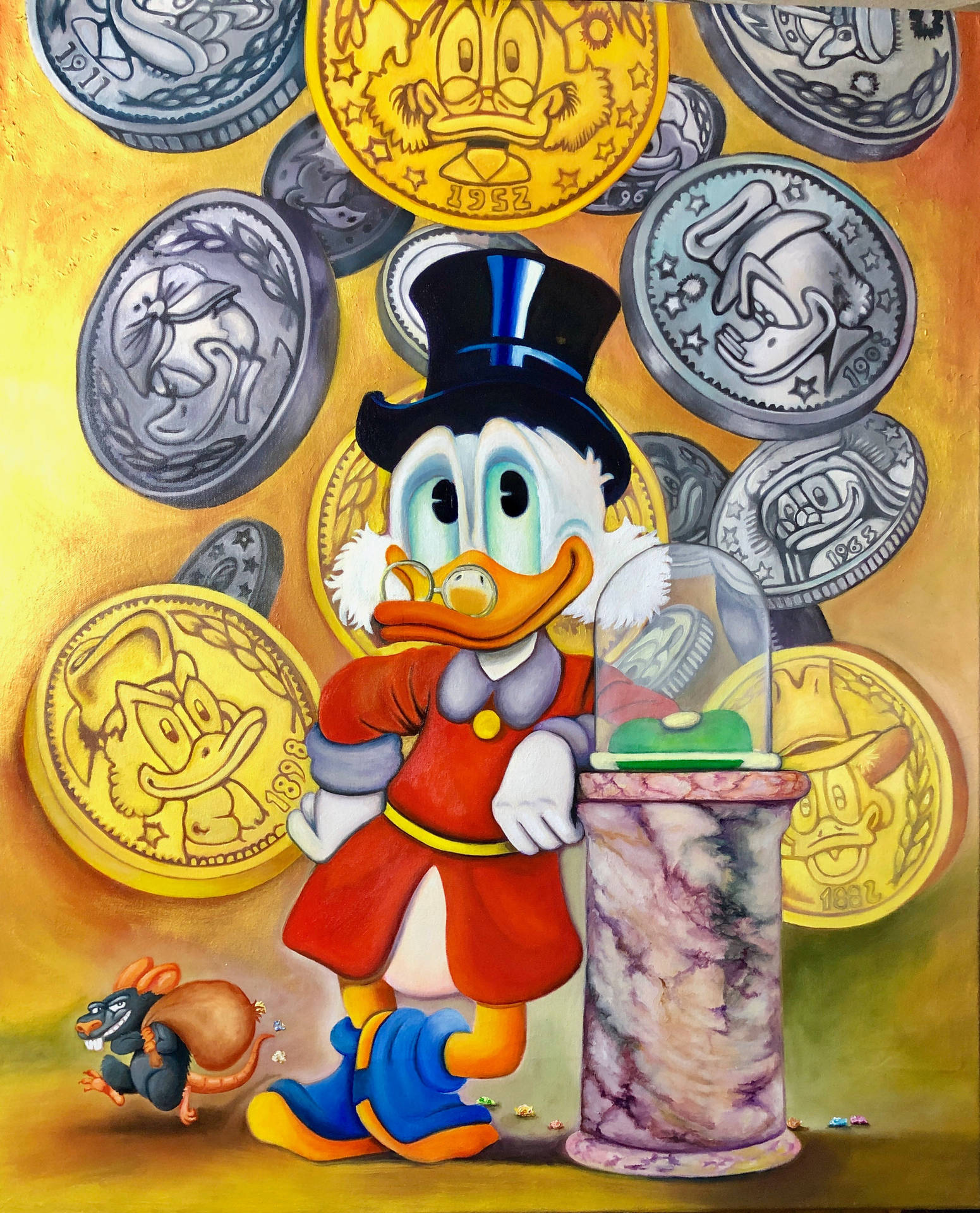 Scrooge McDuck Diving into a Sea of Coins Wallpaper