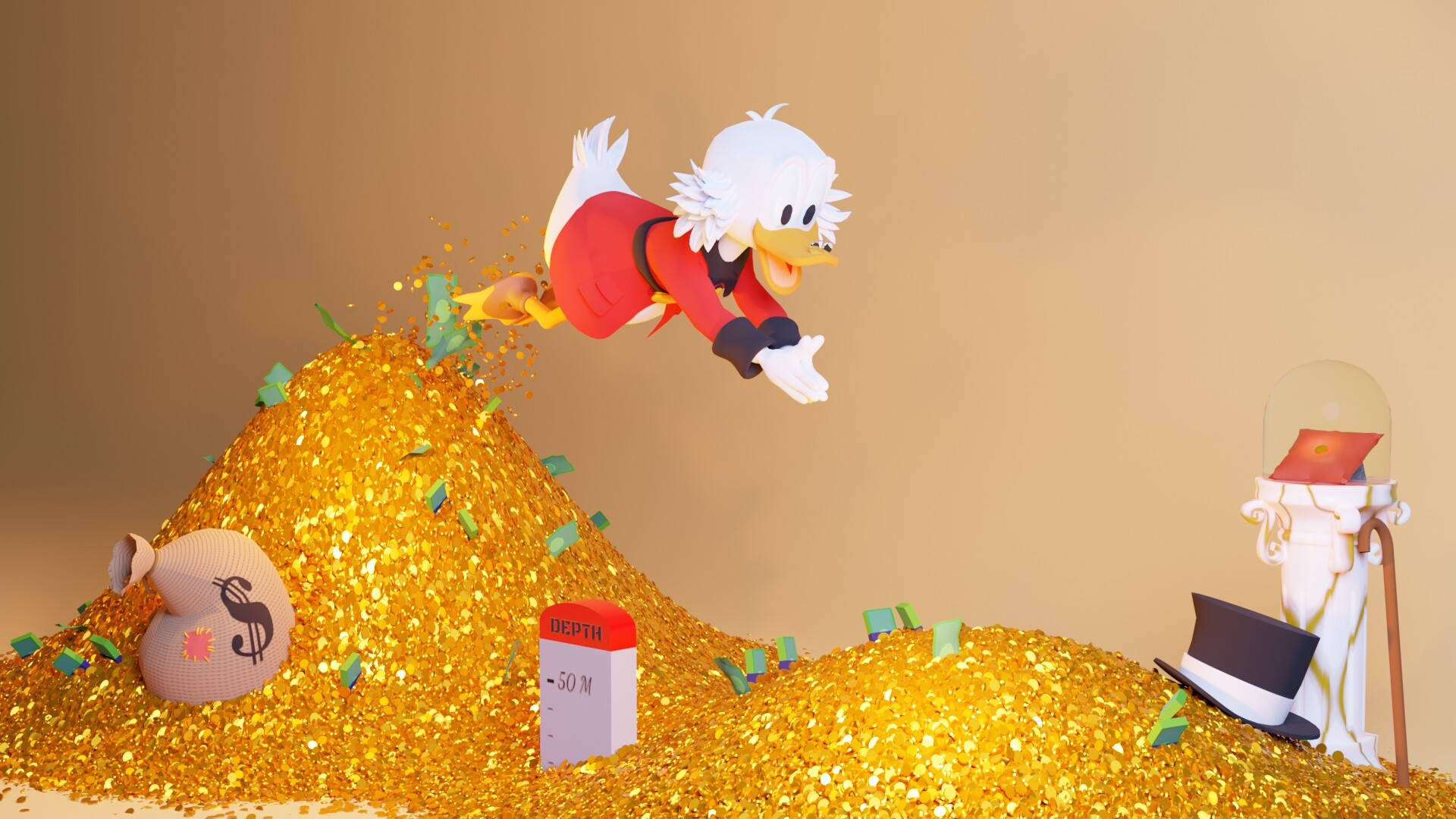Scrooge Mcduck In Mountains Of Gold Wallpaper