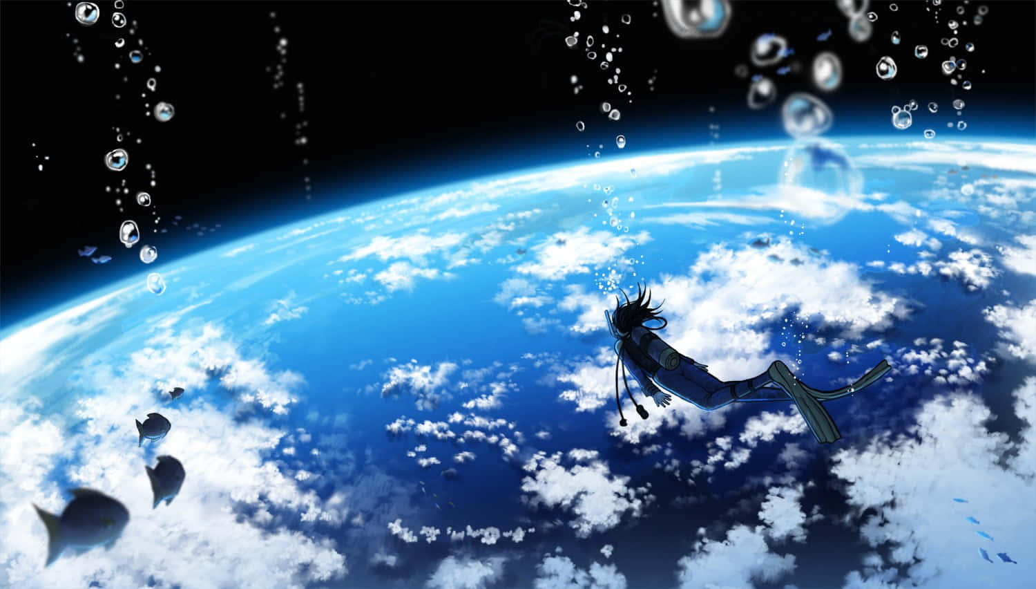 Scuba Diving On Earth With Bubble Anime Wallpaper
