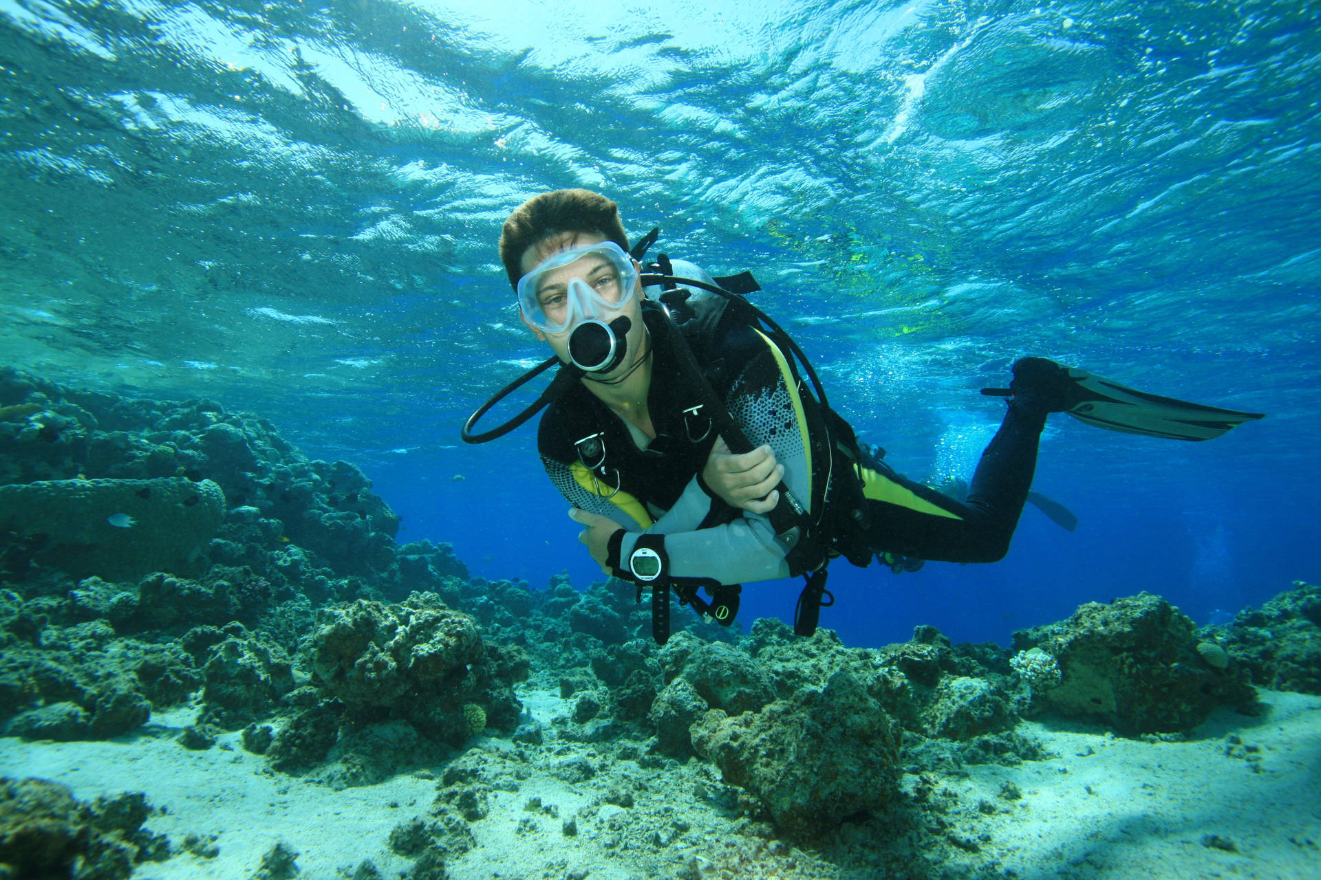 Scuba Diver Exploring the Ocean Depths Wallpaper