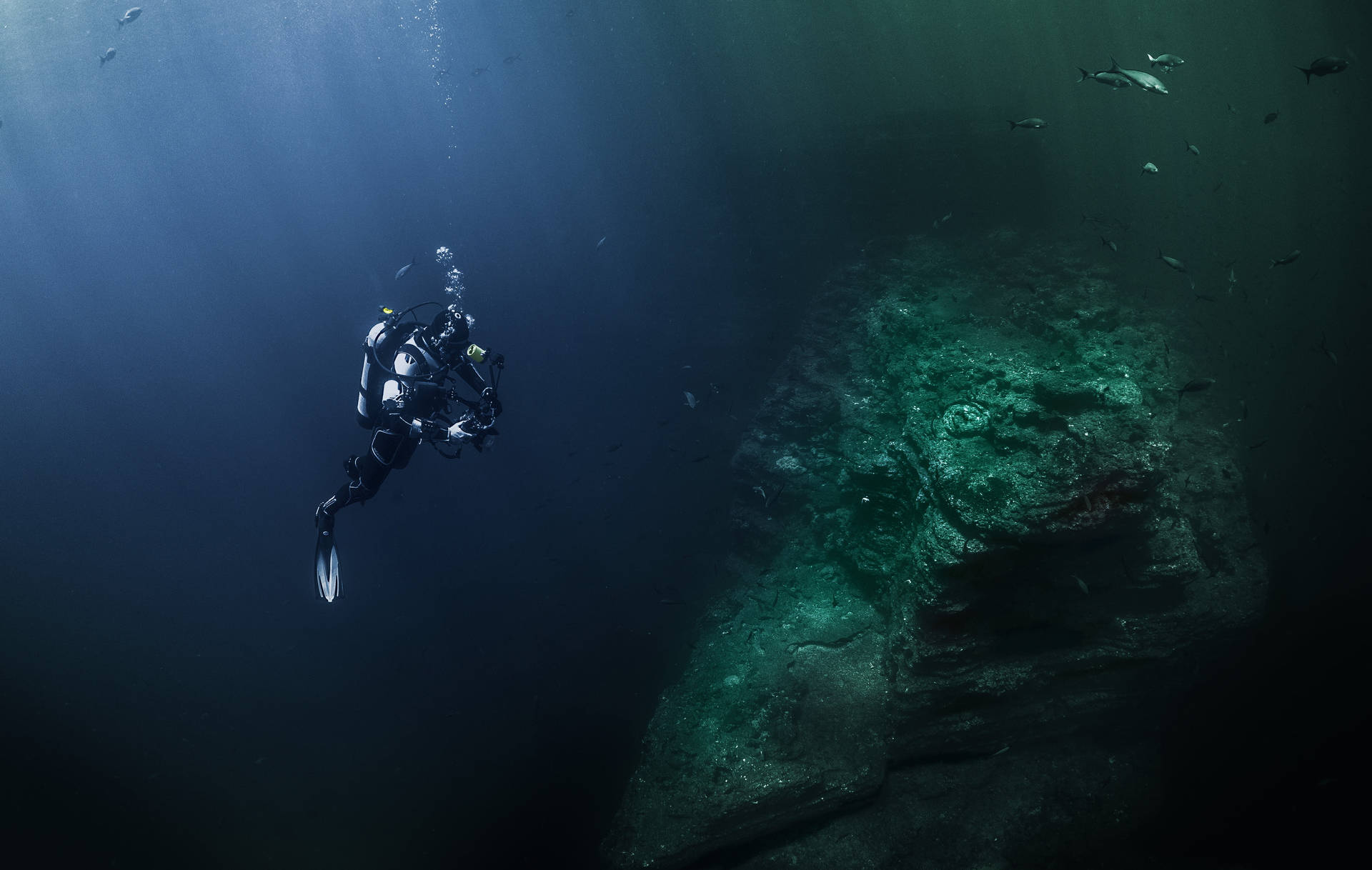 Dykningi Havet Under Vattenklippa Wallpaper