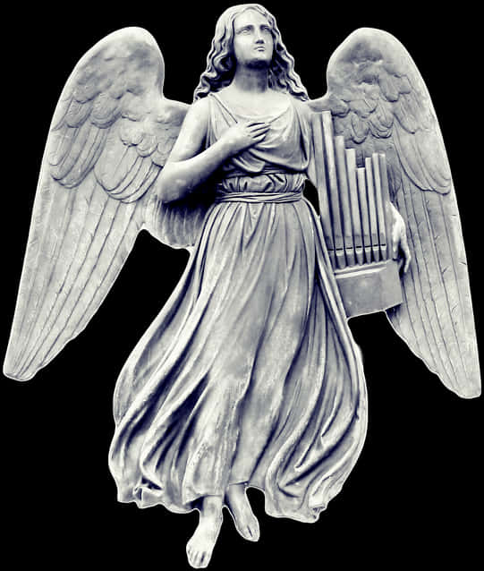 Sculpted Angel Holding Harp PNG