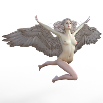 Sculptural Angel Figure Flying PNG