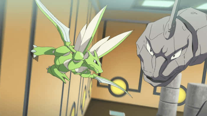 Scyther Fighting With Onix Wallpaper