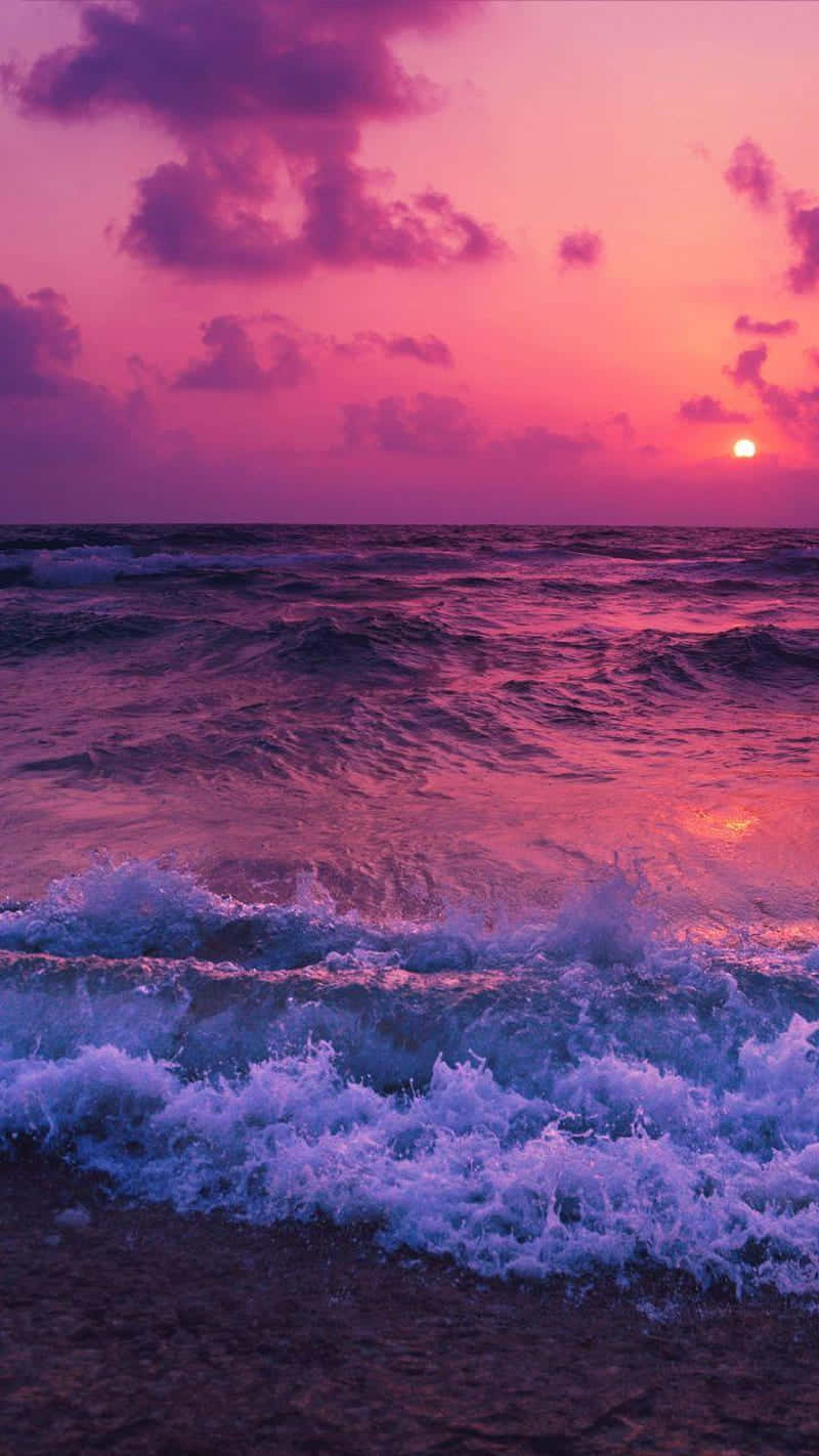Pink Sunset Over The Sea Aesthetic Picture