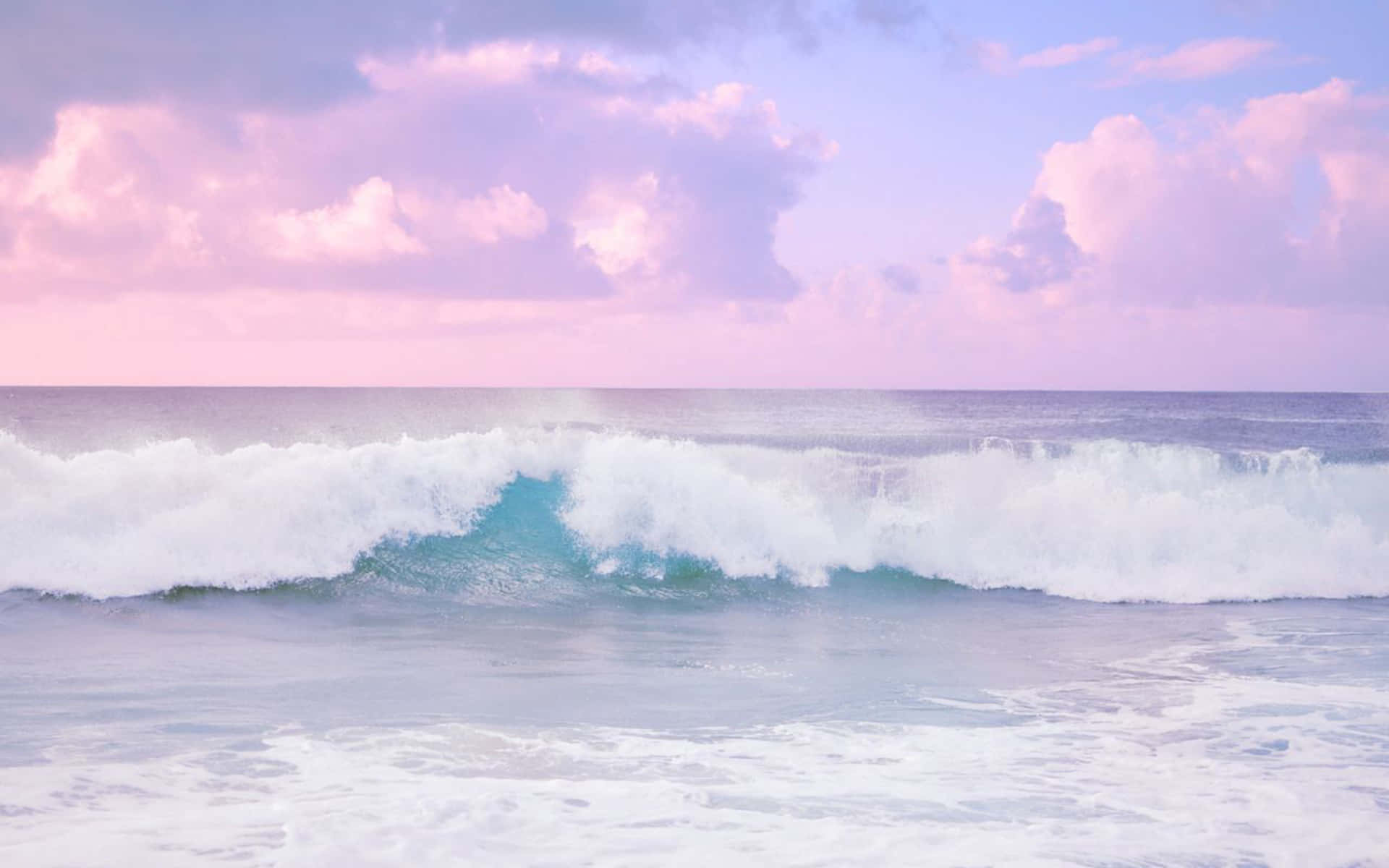 Waving Sea With Aesthetic Pink Sky Picture