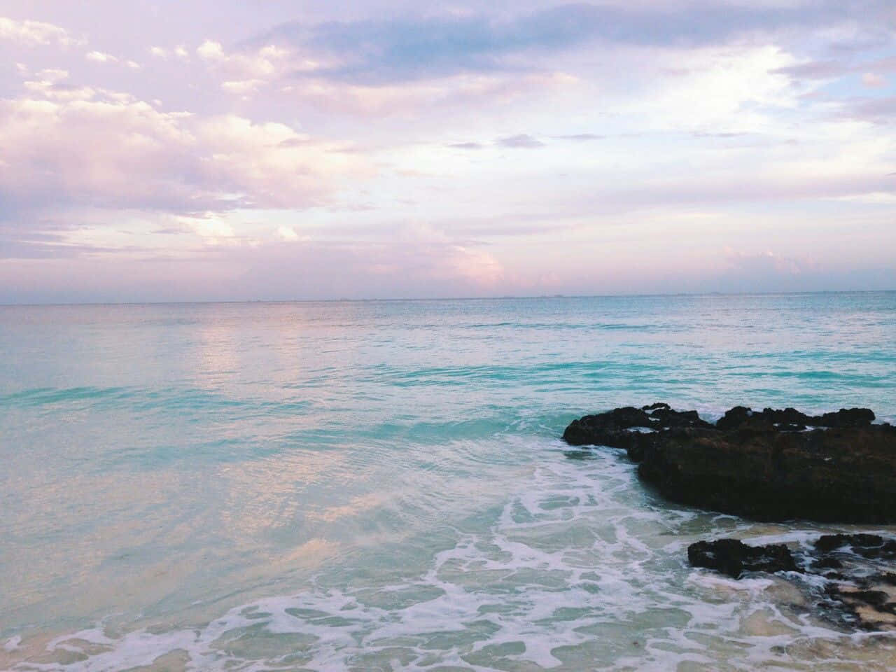 Pastel Sea With Rocky Shore Aesthetic Picture