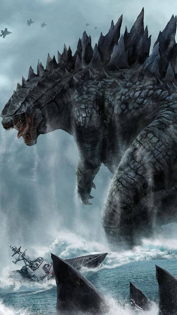 Sea Battle With Godzilla Background