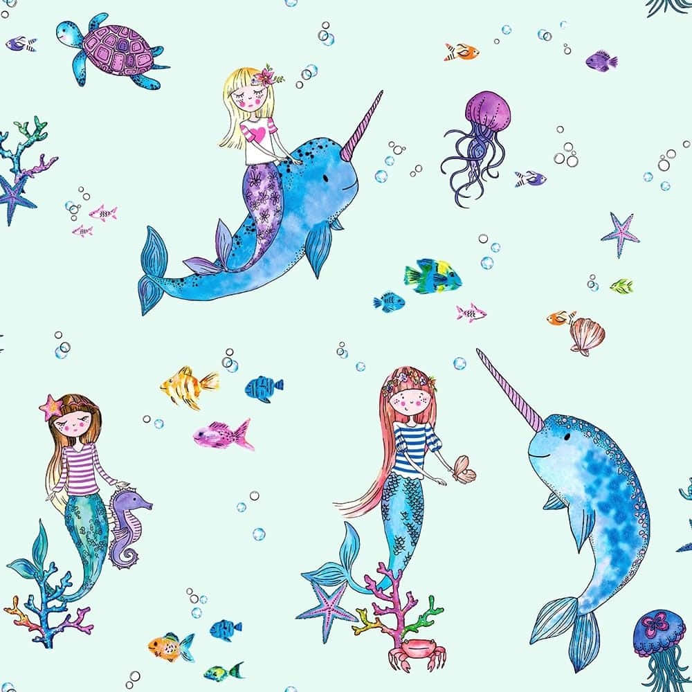 Sea Creatures And Mermaid Glitter Wallpaper