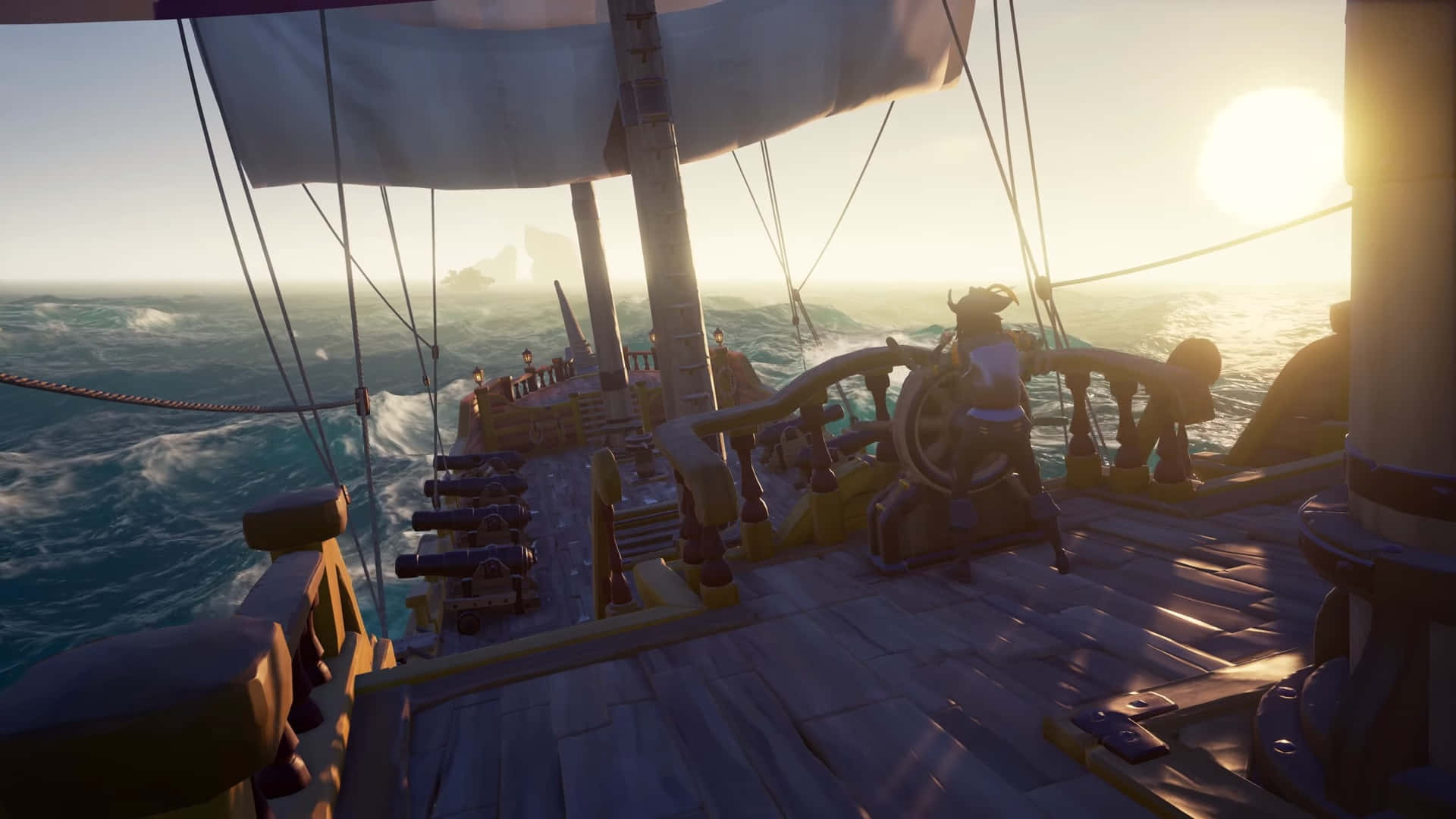 Mysterious sunset on the Sea of Thieves